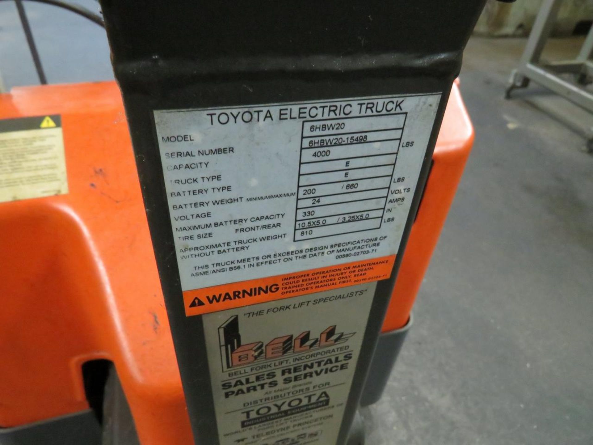 TOYOTA 6HBW20 4,000 LB. CAPACITY WALKIE ELECTRIC PALLET JACK - Image 5 of 8