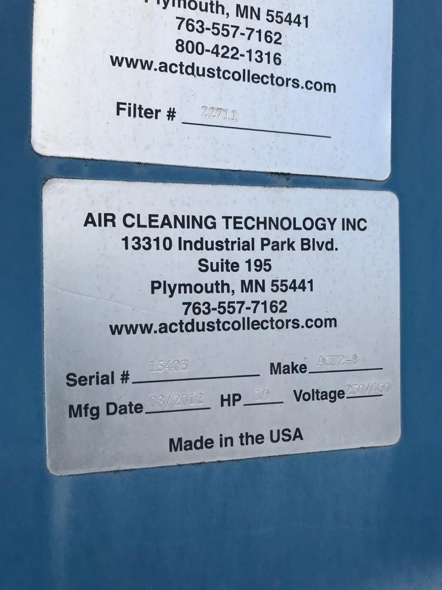2012 American Cleaning Technology ACT 2-8 Dust Collector - Image 3 of 9