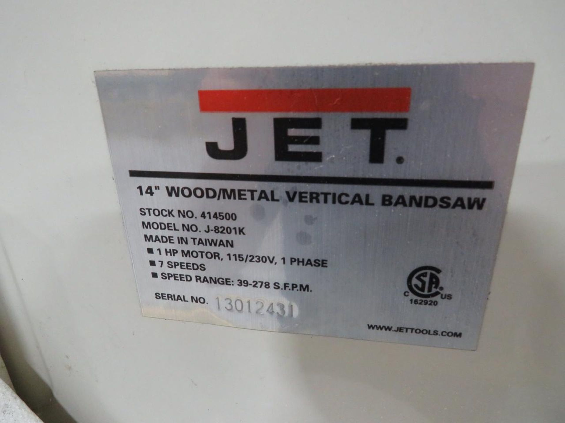 Jet J-8201K 14" Wood/Metal Vertical Band Saw - Image 4 of 8