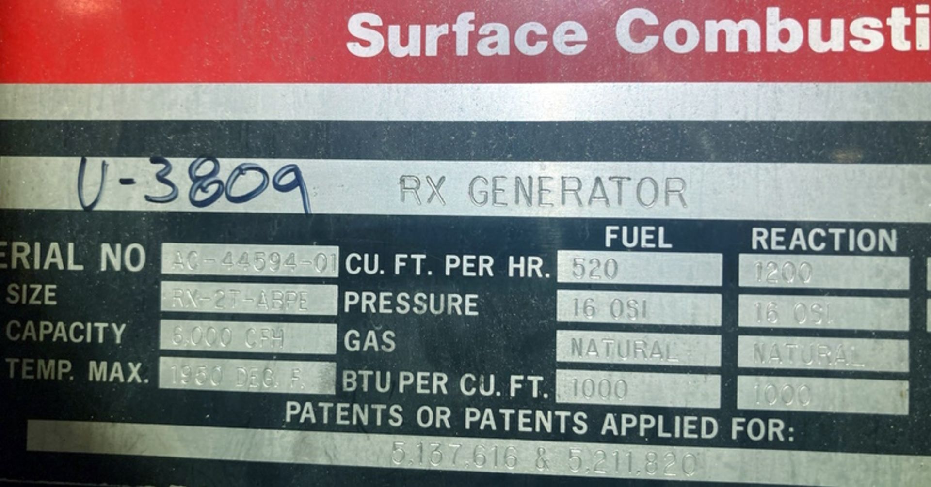 Surface Combustion RX-2T-ABPE 6000 CFH Endothermic Gas Generatpr, 2 Retorts - Image 7 of 7