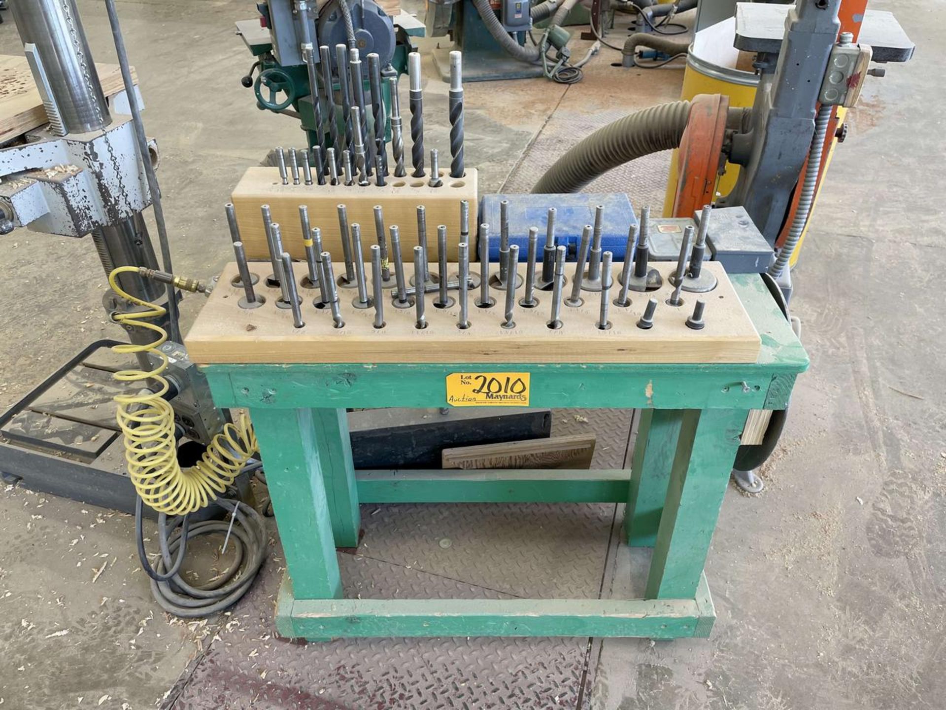 Lot of Various Drills w/ Wooden Table