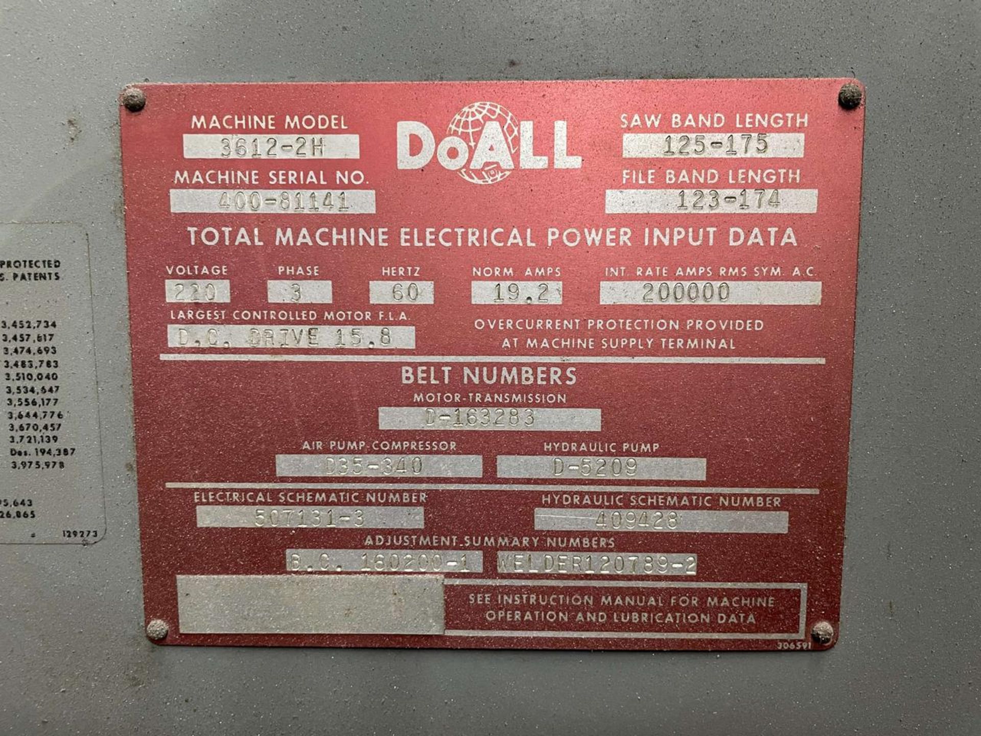 DoAll 36" Vertical Band Saw (Model 3612-2H) - Image 5 of 5