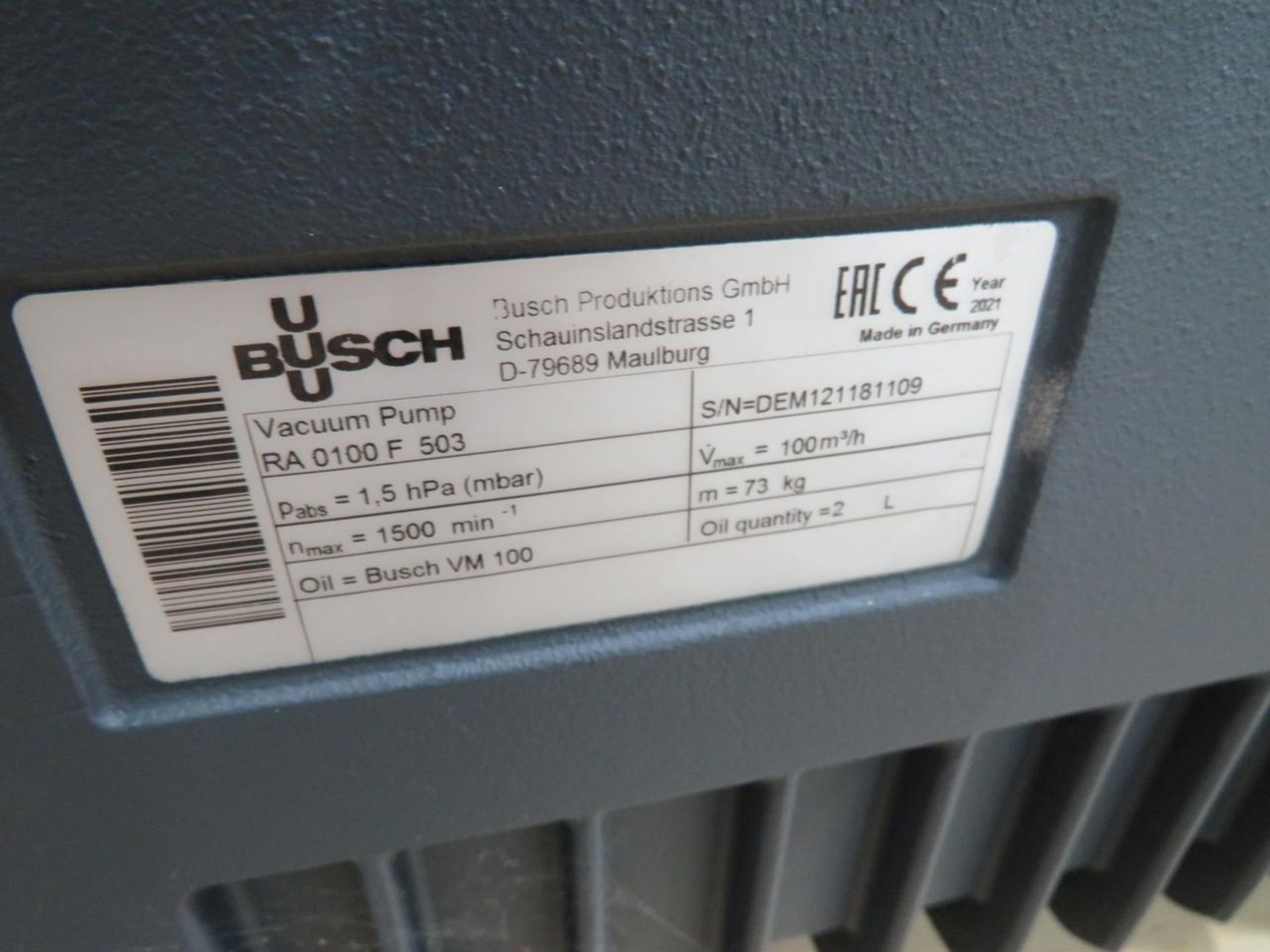 2021 Busch RA 0100 F 503 Vacuum Pump - Image 7 of 10