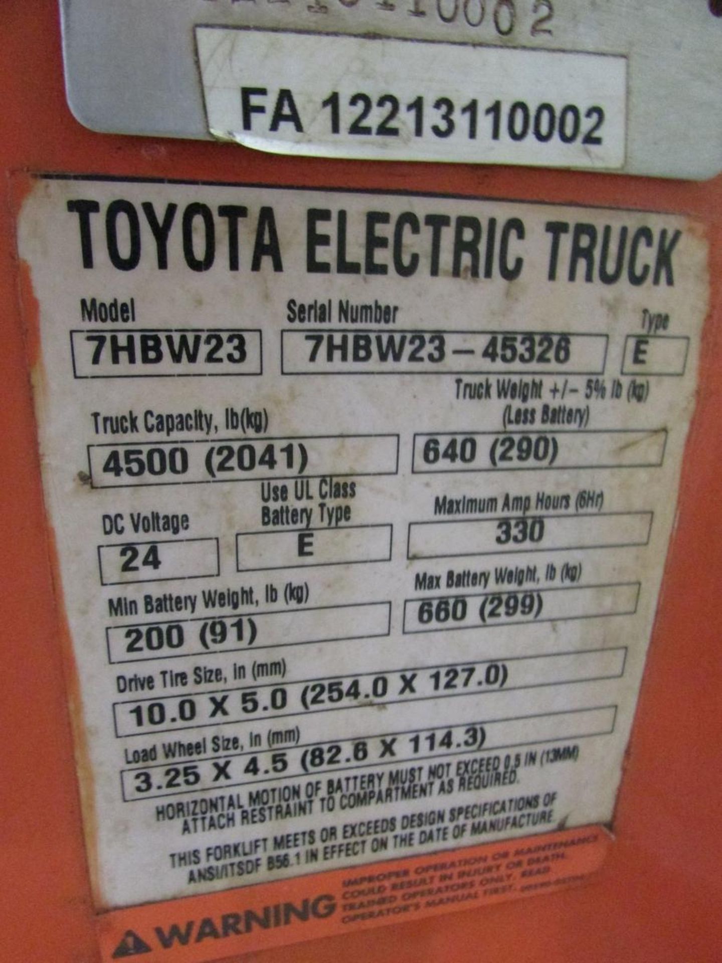 Toyota 7HBW23 4500Lb. 24V Electric Walk-Behind Pallet Truck - Image 6 of 6