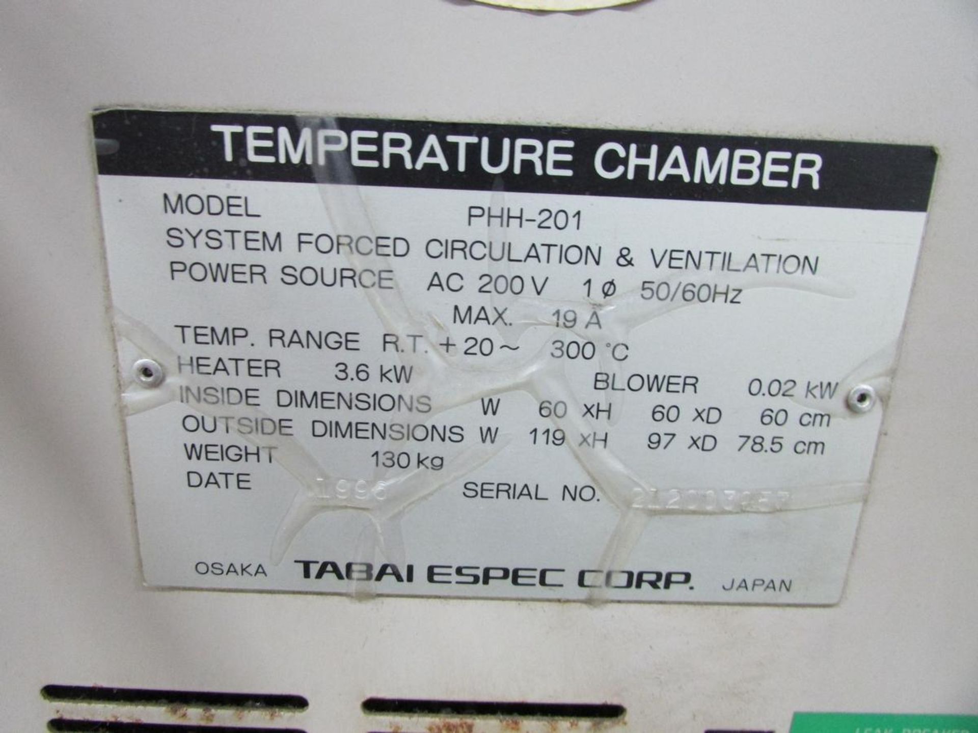 1996 Espec PHH-201 High Temperature Environmental Testing Chamber - Image 10 of 10
