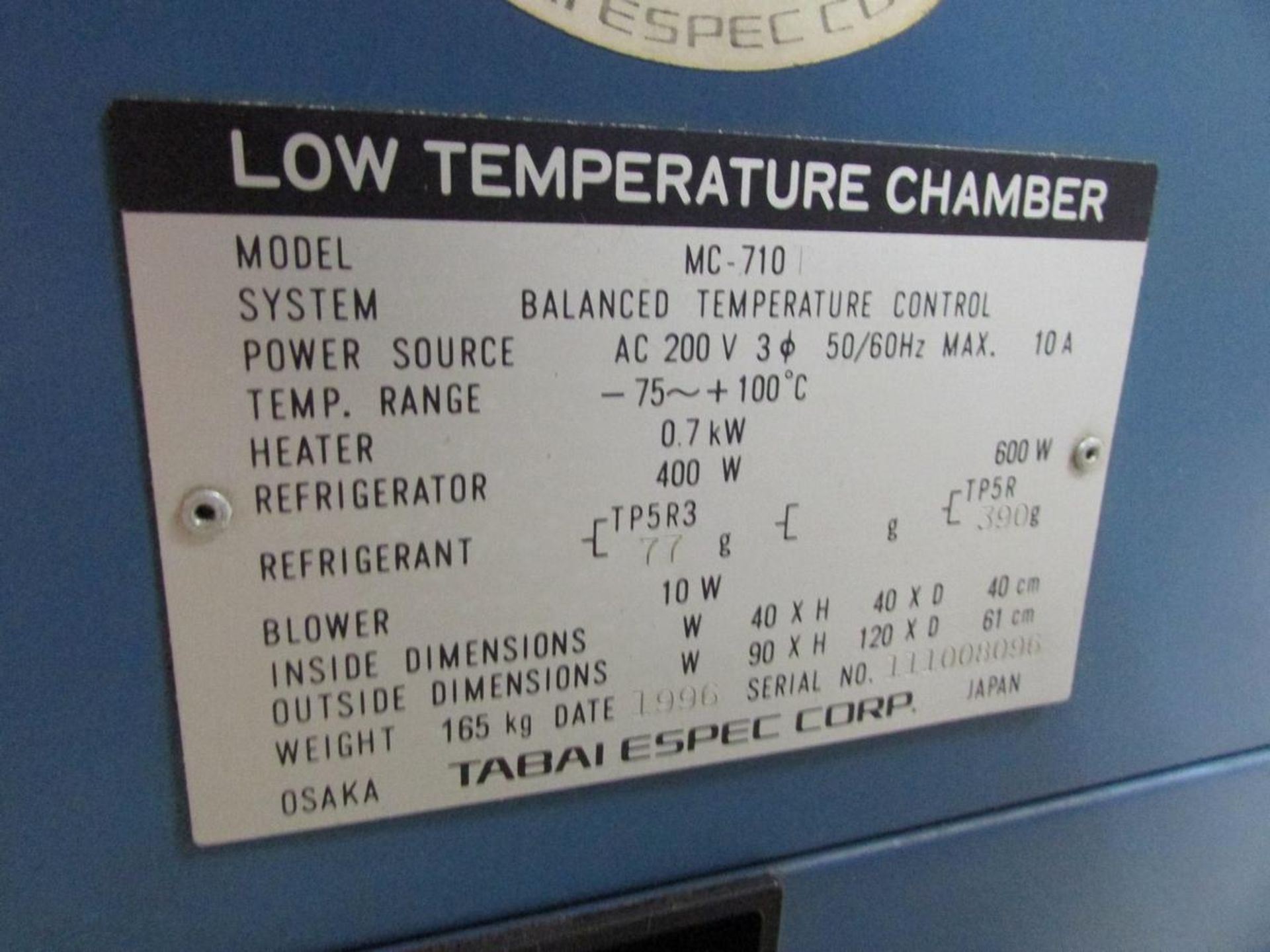 1996 Tabai Mini Subzero MC-710 Low Temperature Environmental Testing Chamber - Image 10 of 10