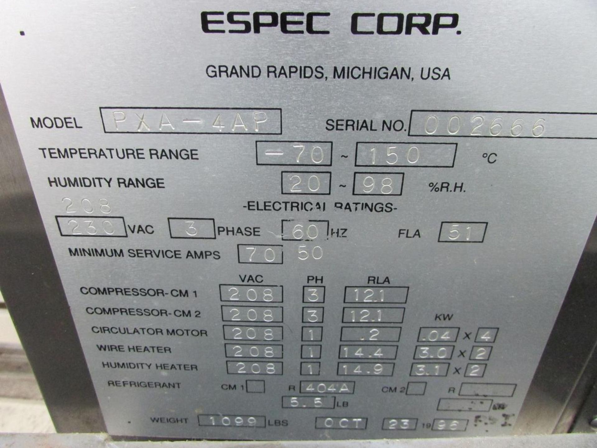 1996 Espec PXA-4AP Temperature and Humidity Environmental Testing Chamber - Image 9 of 9