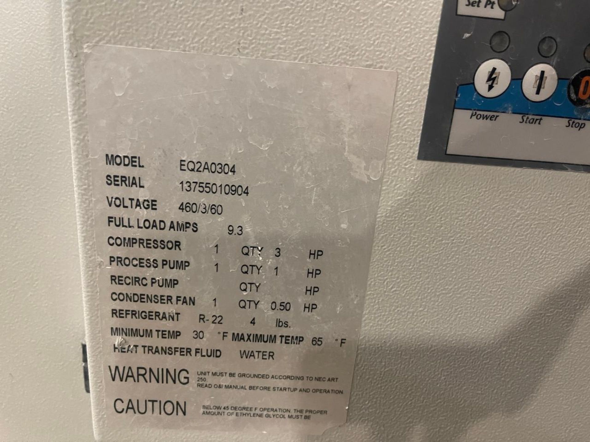 PROCESS COOLING SYSTEMS CHILLER EQ2A0304 - Image 3 of 5