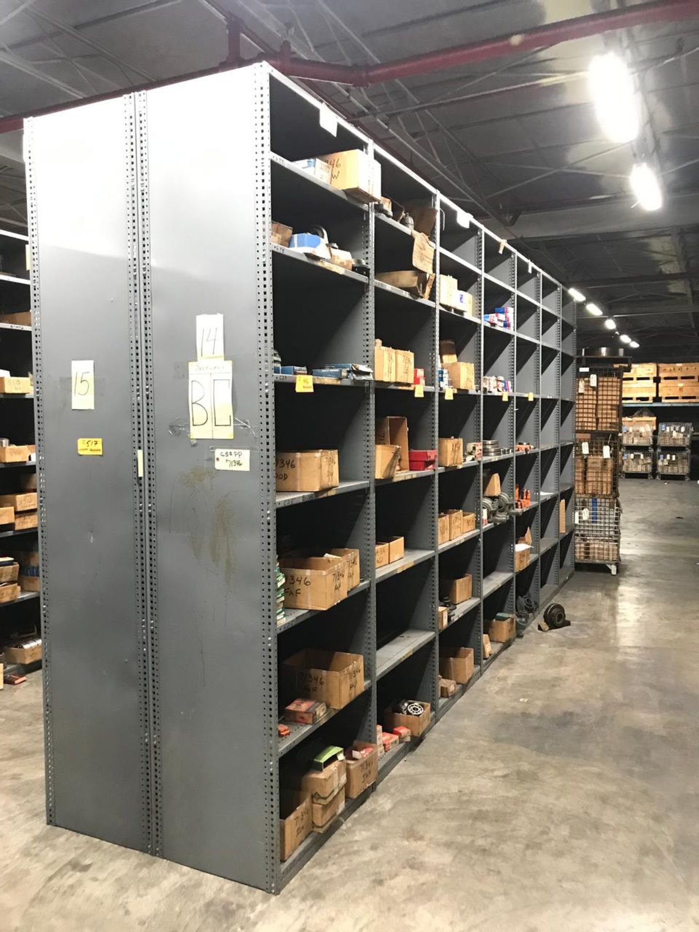 Lot of (14) Sections Heavy Duty Steel Storage Shelves