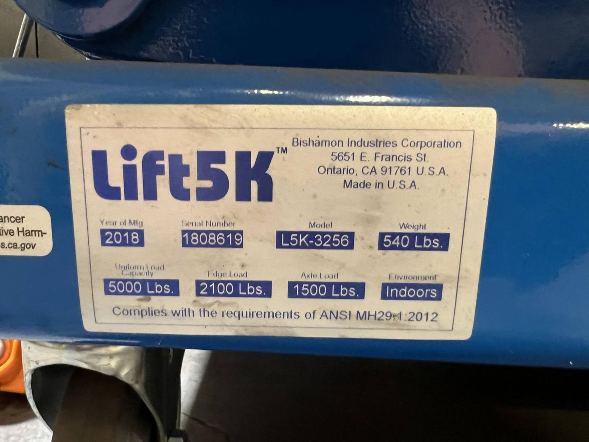 LIFT5K L5K-3256 ELECTRIC MOBILE LIFT TABLE - Image 3 of 3