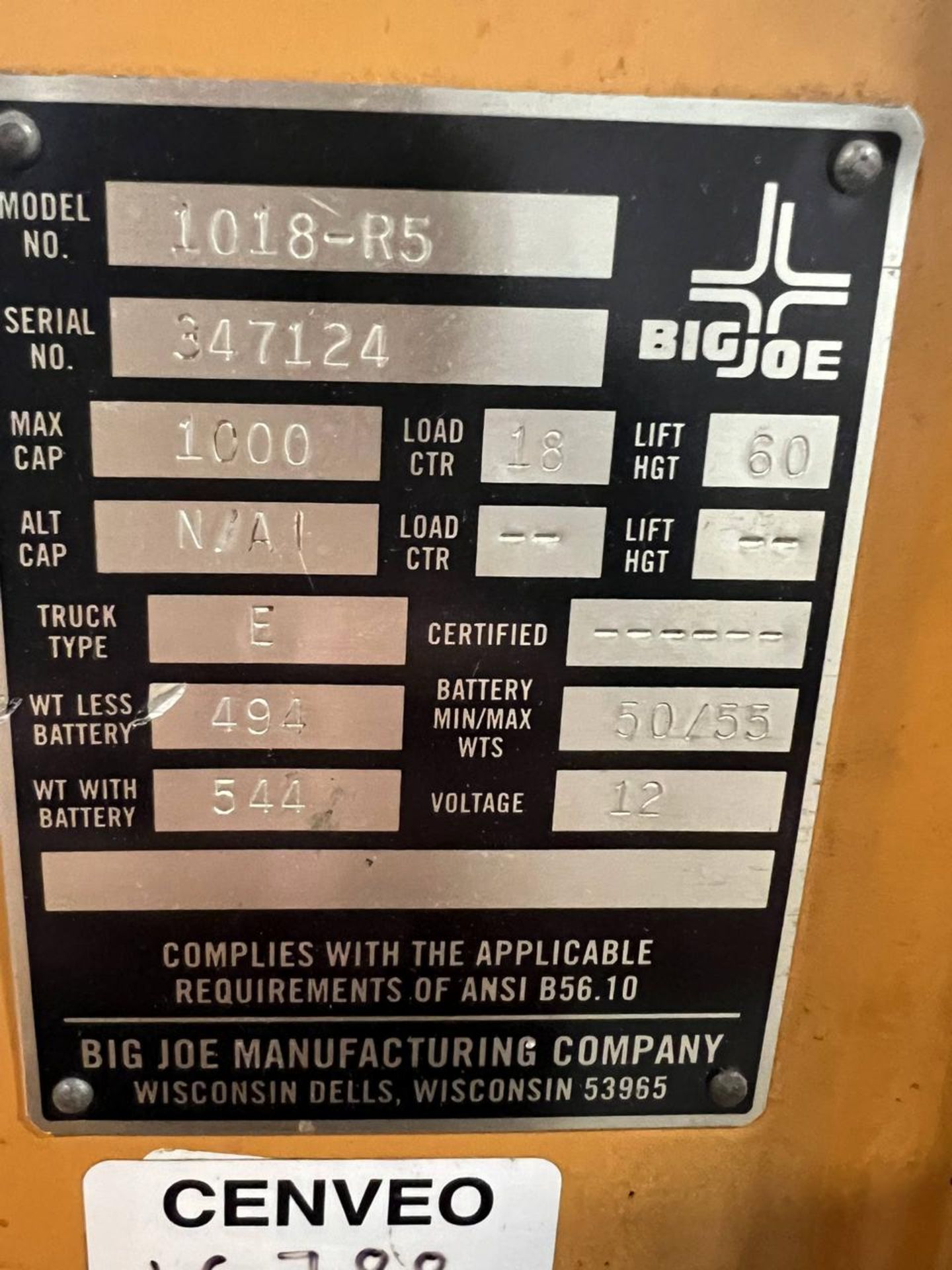 BIG JOE 1018-R5 1,000 POUND CAPACITY ELECTRIC LIFT - Image 5 of 5