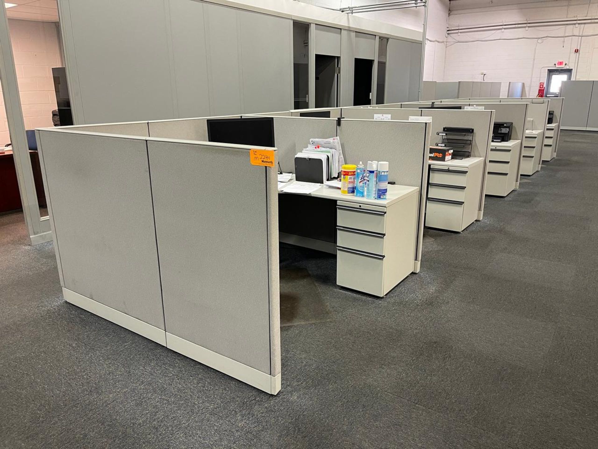 FOUR SECTIONS OF OFFICE DESKS WITH DIVIDERS