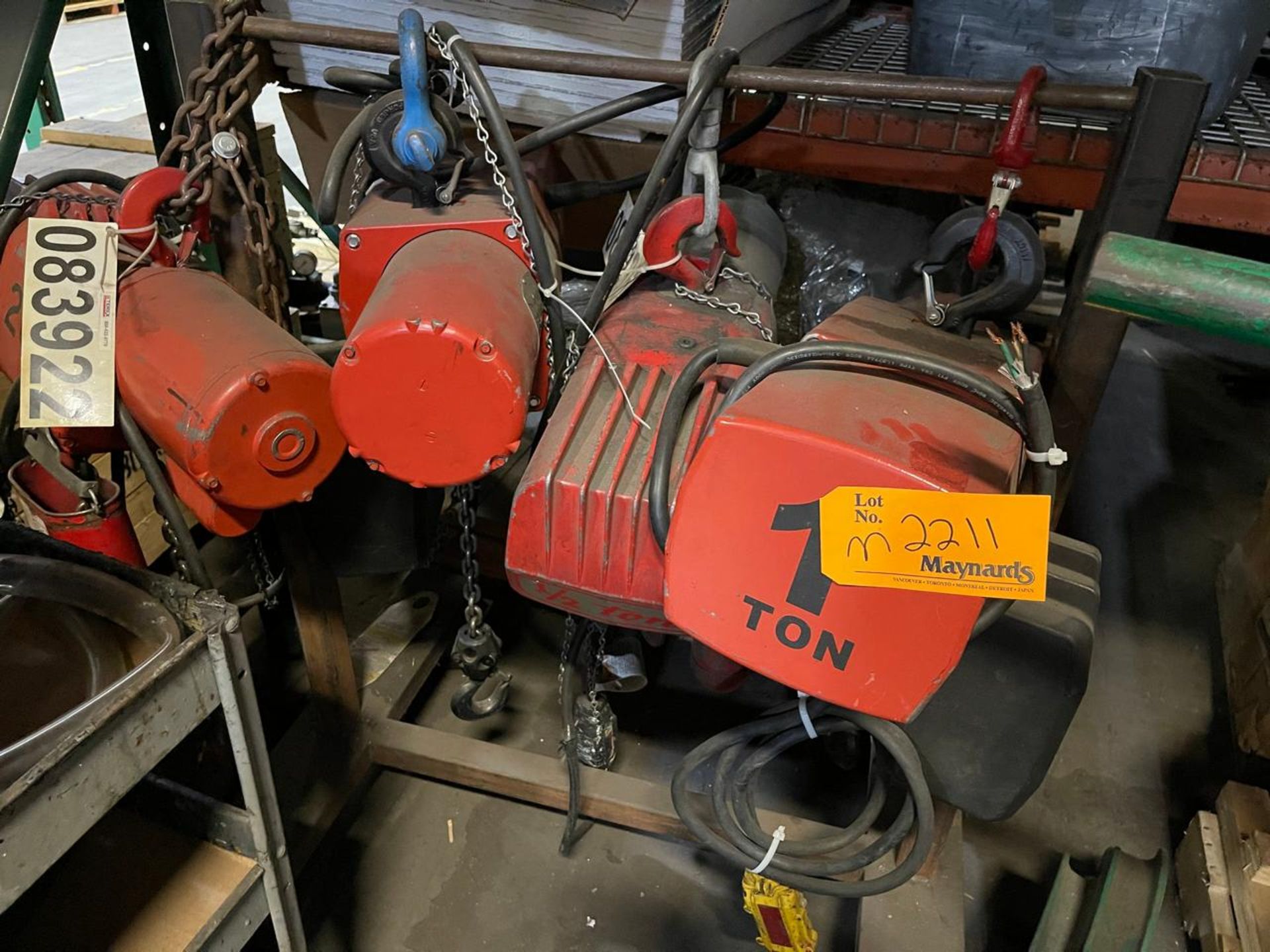 LOT OF (4) VARIOUS SIZE ELECTRIC CHAIN HOISTS