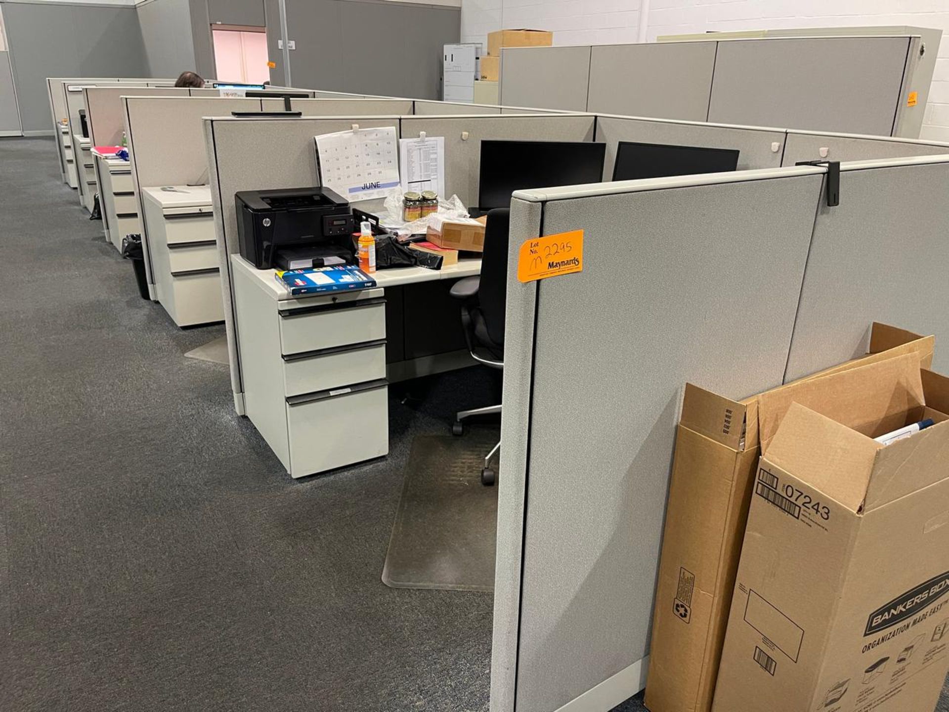 FOUR SECTIONS OF OFFICE DESKS WITH DIVIDERS