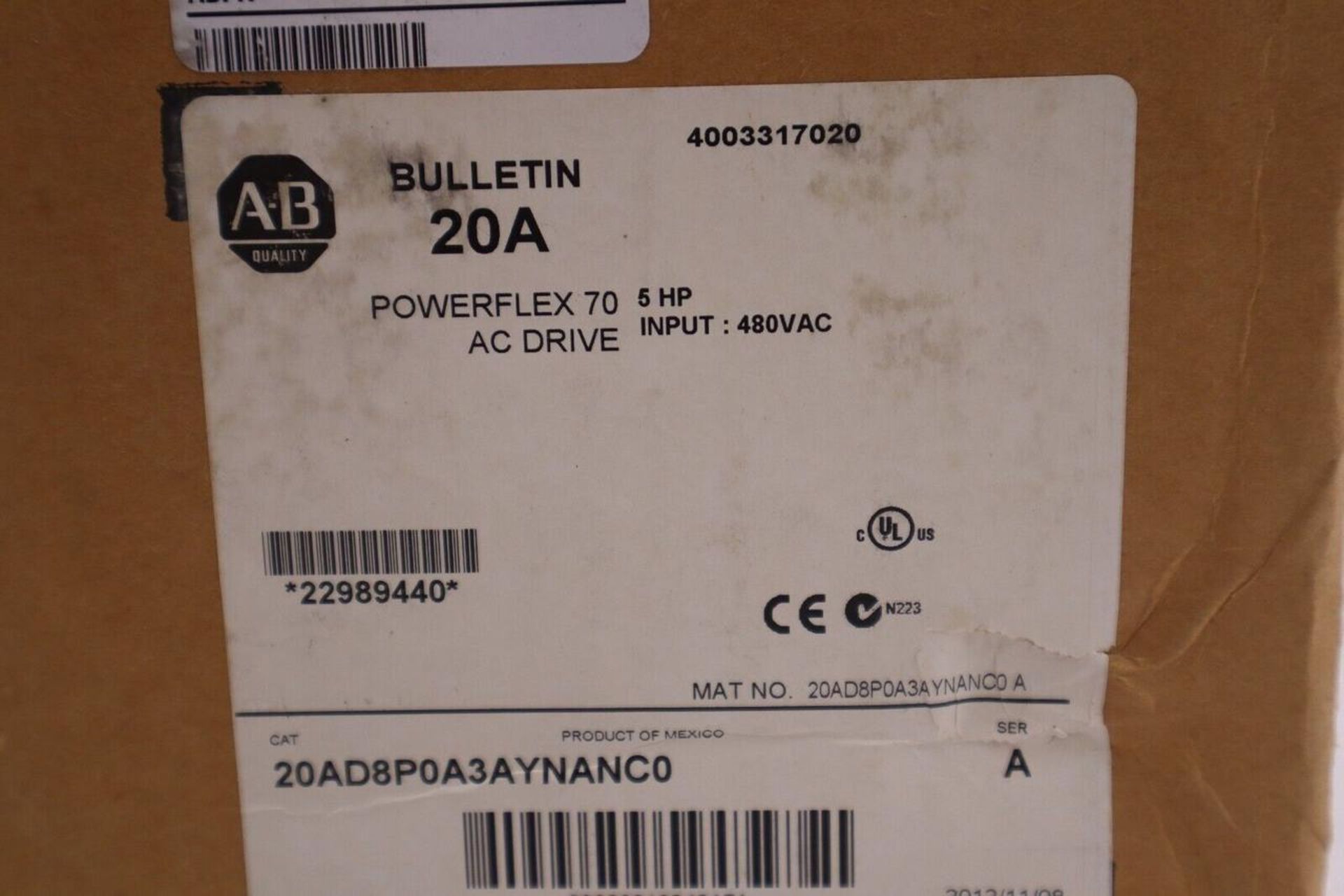 NEW Allen-Bradley 20AD8P0A3AYNANC0 SER A Powerflex AC Drive 5 HP - Image 2 of 2