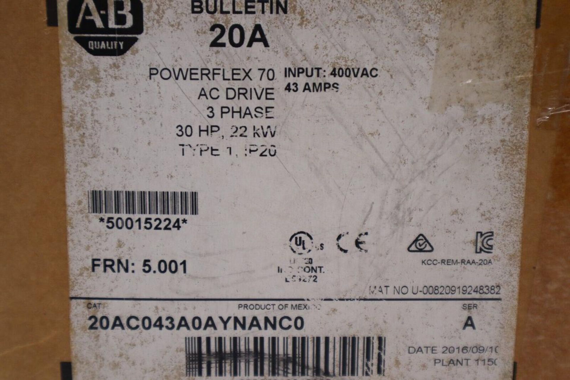 2016 Allen Bradley 20AC043A0AYNANC0-A Powerflex 70 - Image 2 of 2