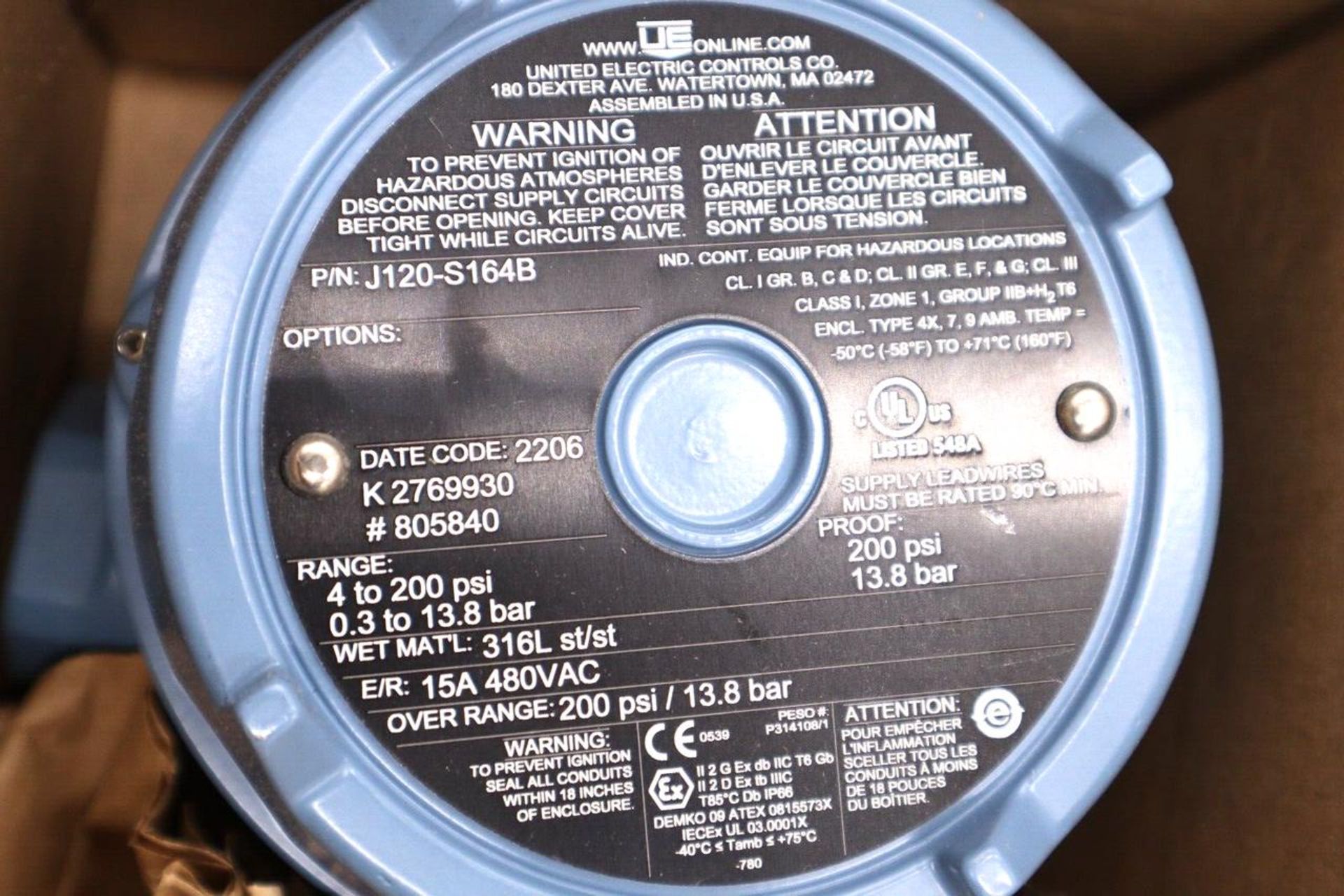 United Electric Controls J120-S164B Switch Pressure 4 to 200 - Image 2 of 4