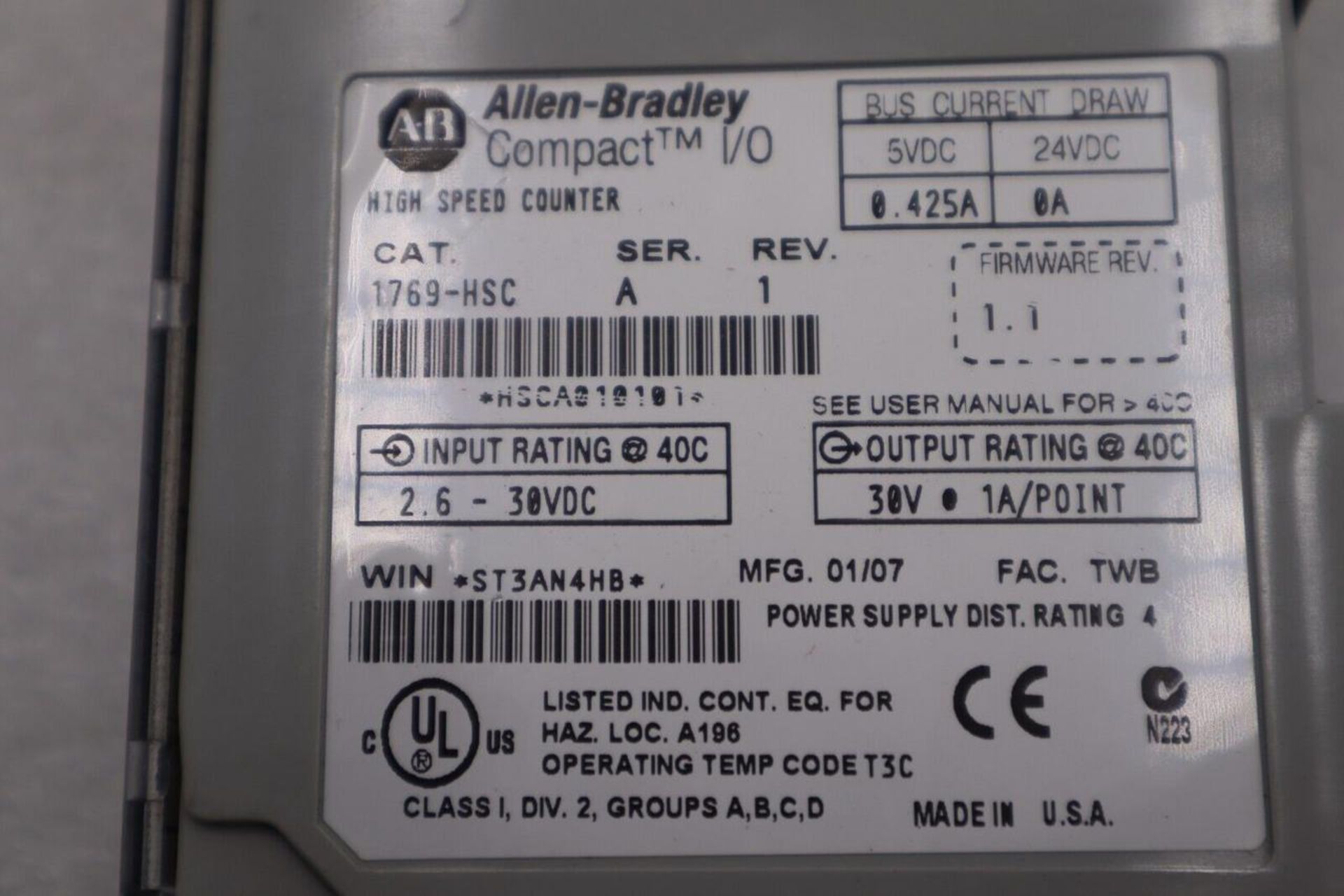 Allen Bradley 1769-HSC Series A CompactLogix 2/4-Ch High Speed Counter - Image 2 of 3