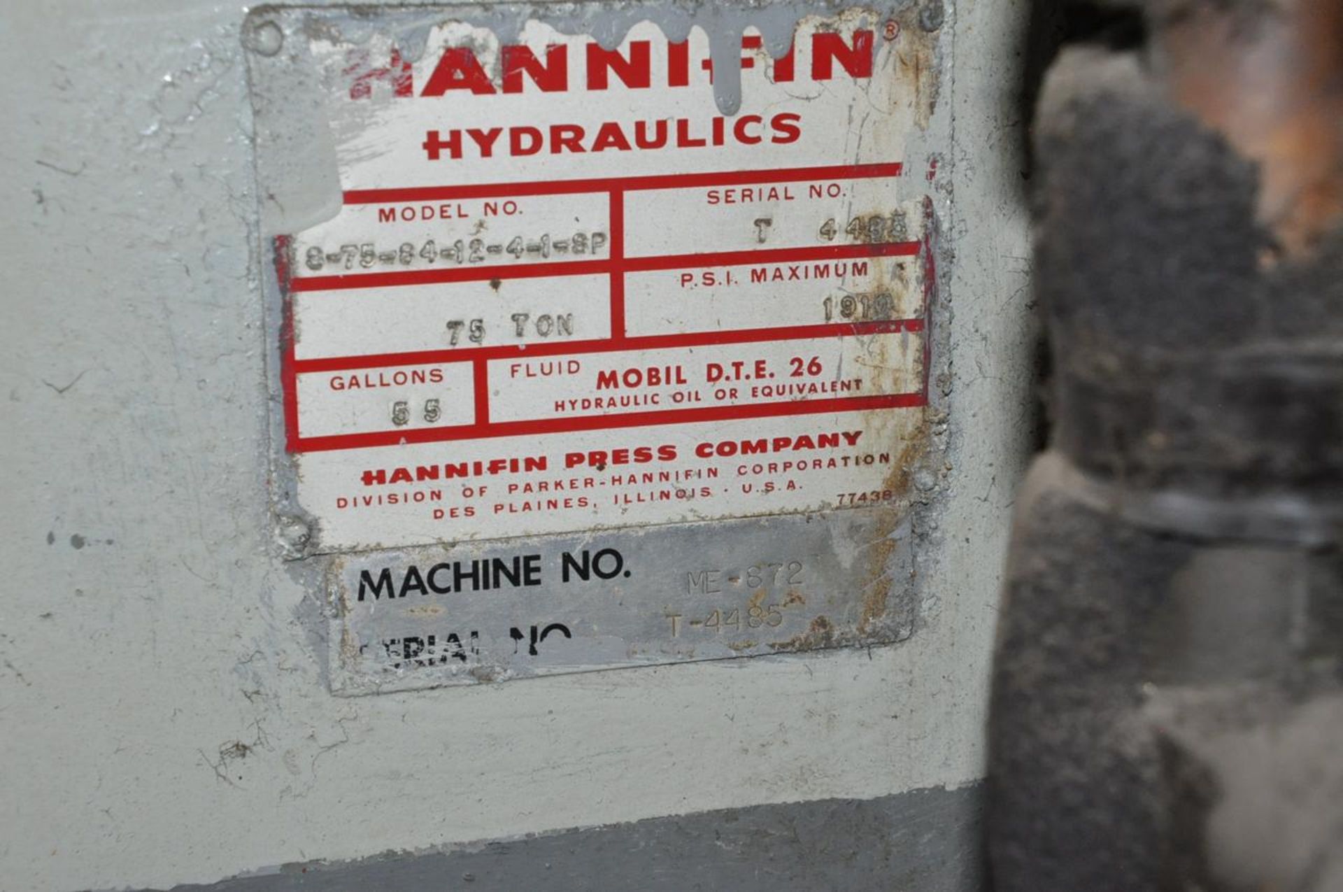 Hannifin S-75-84-12-4-1-SP 75 Ton Hydraulic Straightening Press - Image 4 of 4