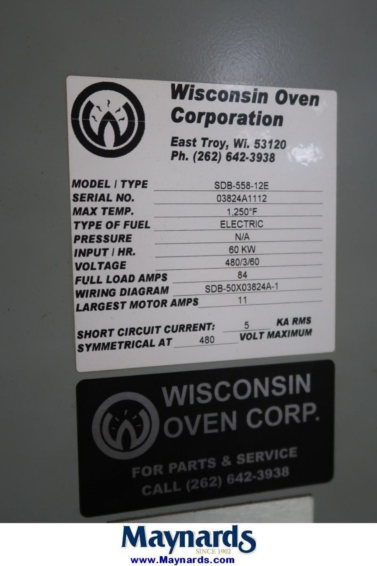 Wisconson Oven Corp. SDB-558-12E Type E Series Draw Batch Oven - Image 6 of 6