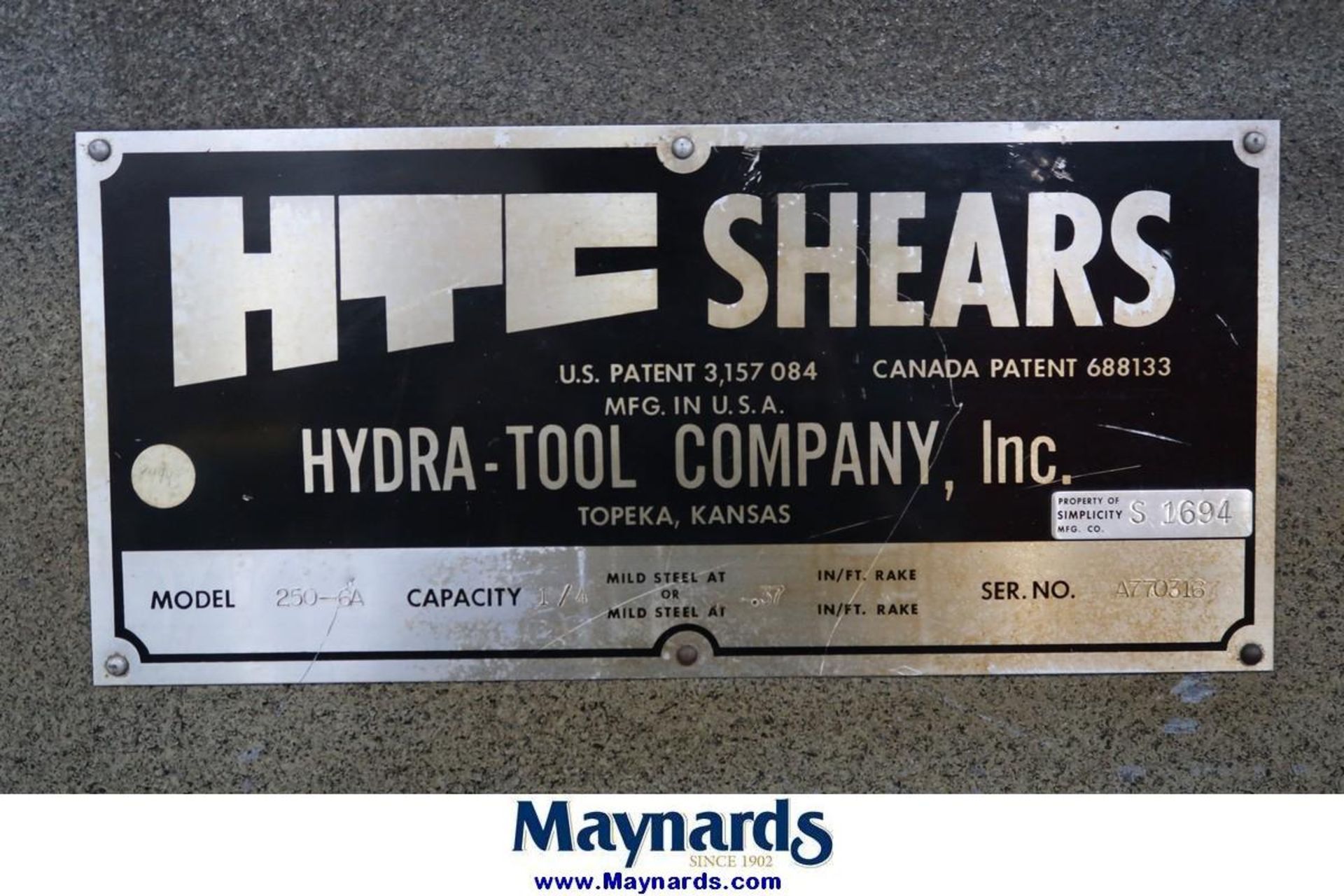 Hydra Tool Company 250-6A 6' x 1/4" Hydra-Mechanical Power Squaring Shear - Image 8 of 8