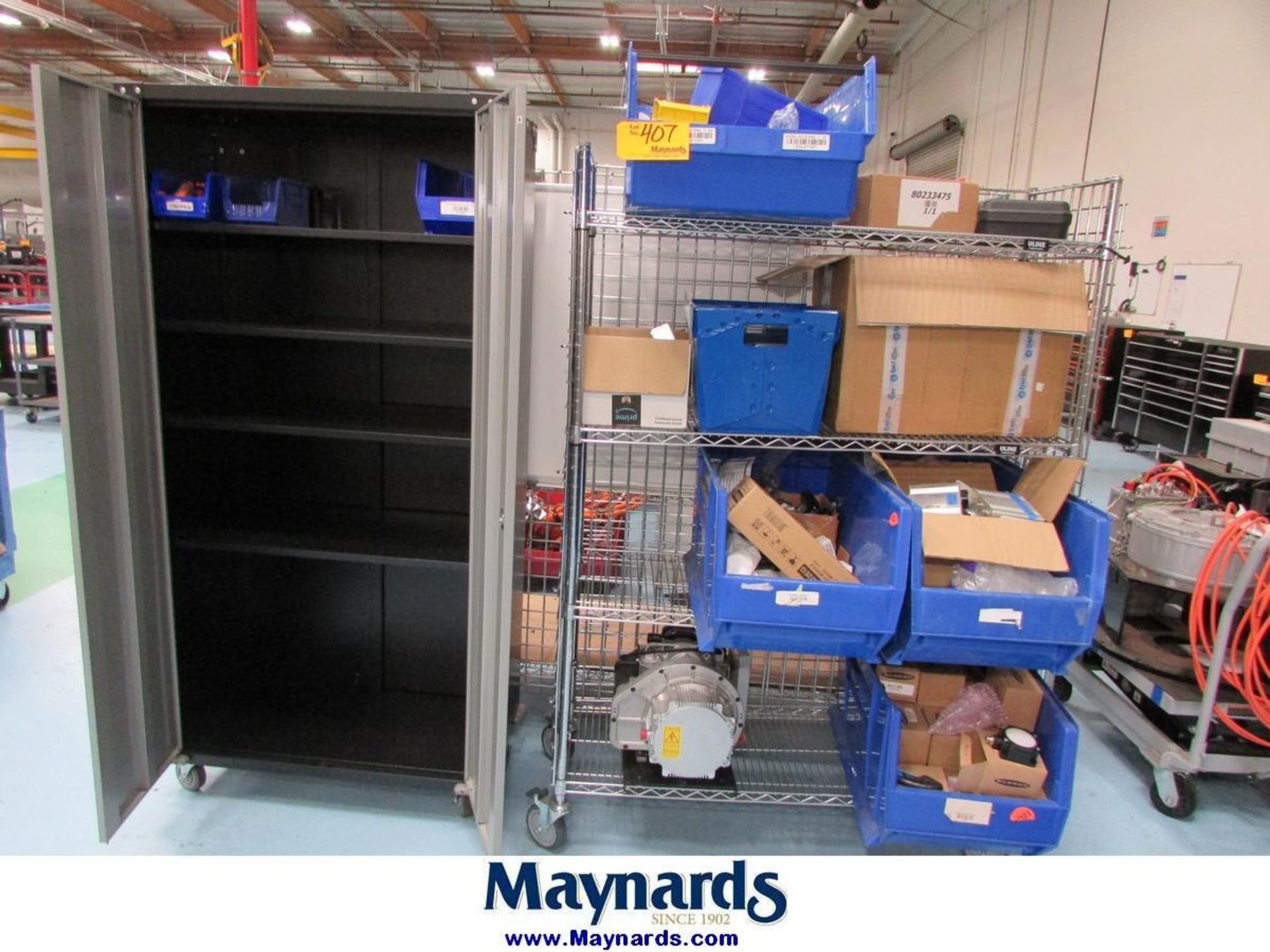 Assortment Roller Racks { Group of lots: 405, 406, 407 } (2) Rolling Wire Racks and Cabinet ...