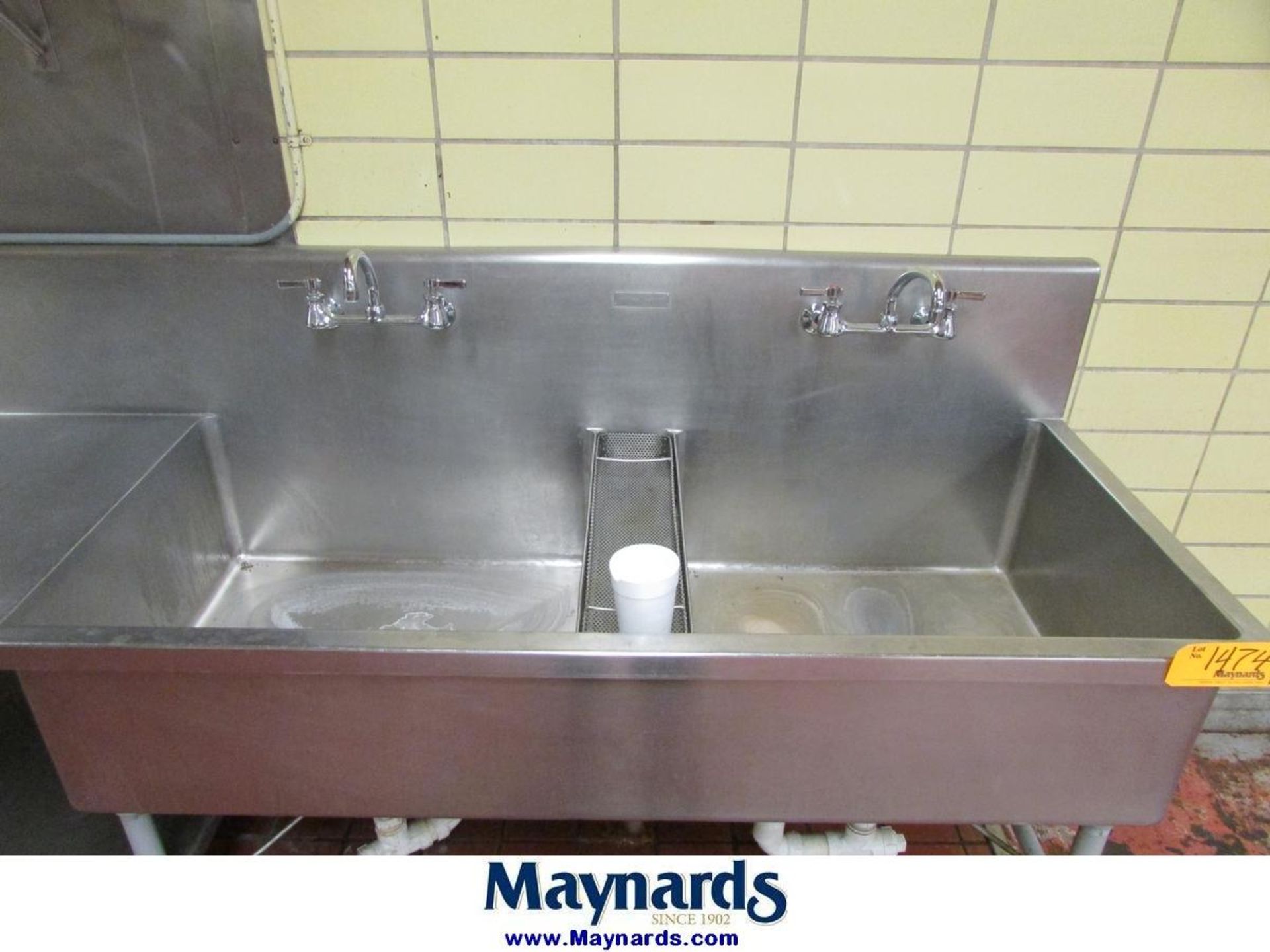 132"x28" Stainless Steel Commercial Dual Basin Kitchen Sink and Counter - Image 2 of 3