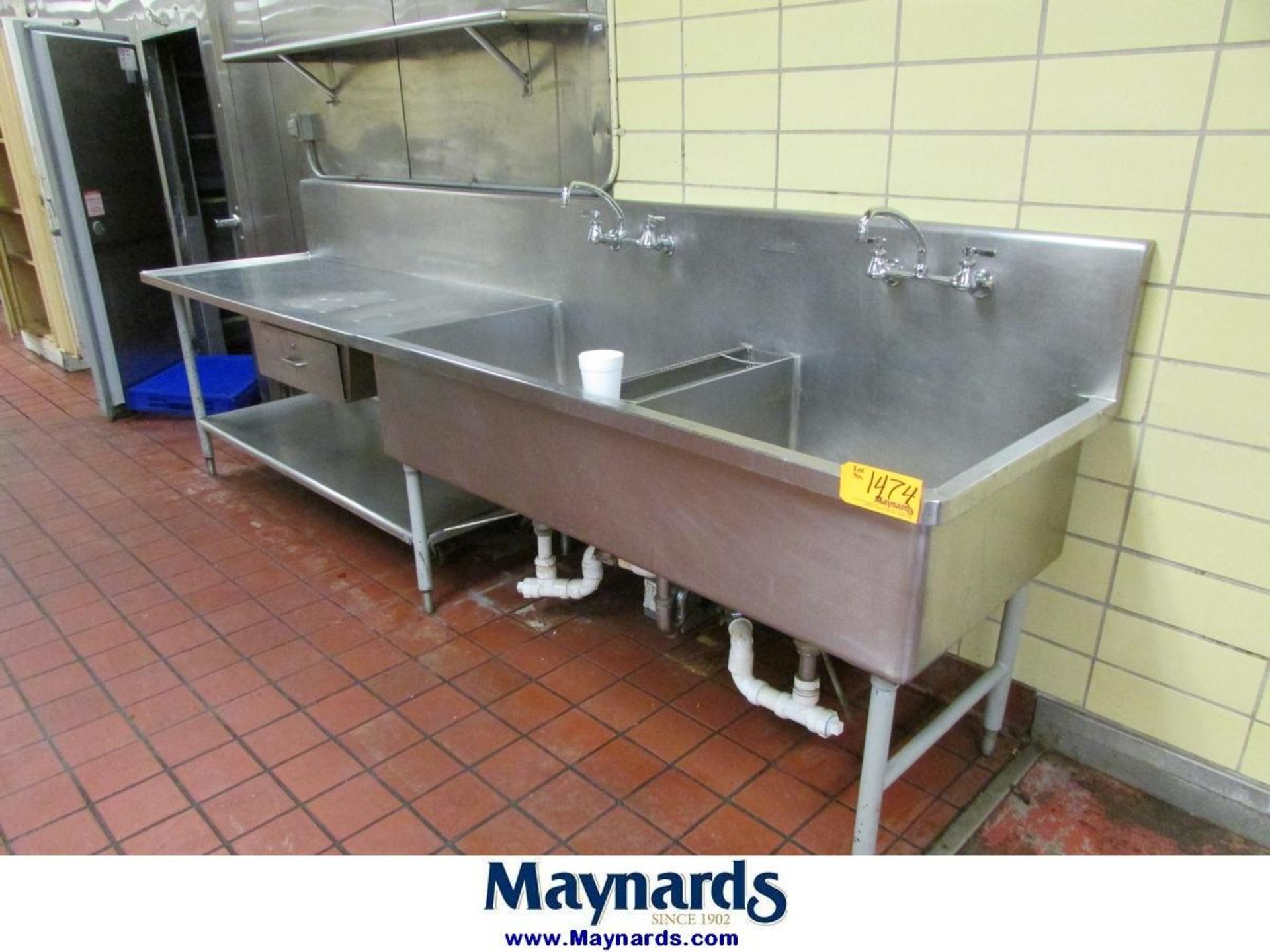 132"x28" Stainless Steel Commercial Dual Basin Kitchen Sink and Counter