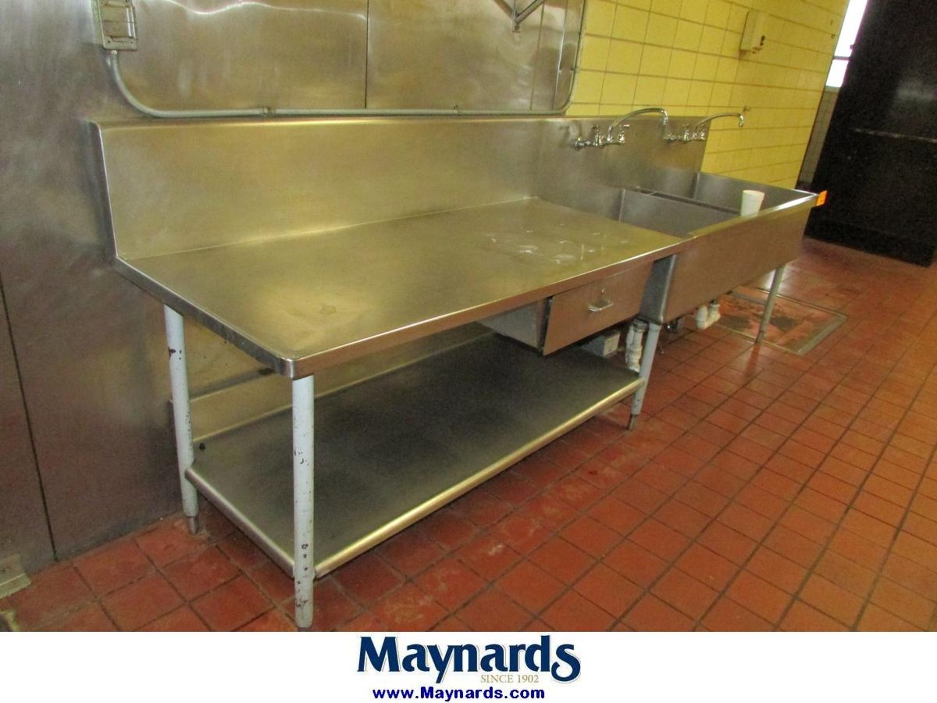 132"x28" Stainless Steel Commercial Dual Basin Kitchen Sink and Counter - Image 3 of 3
