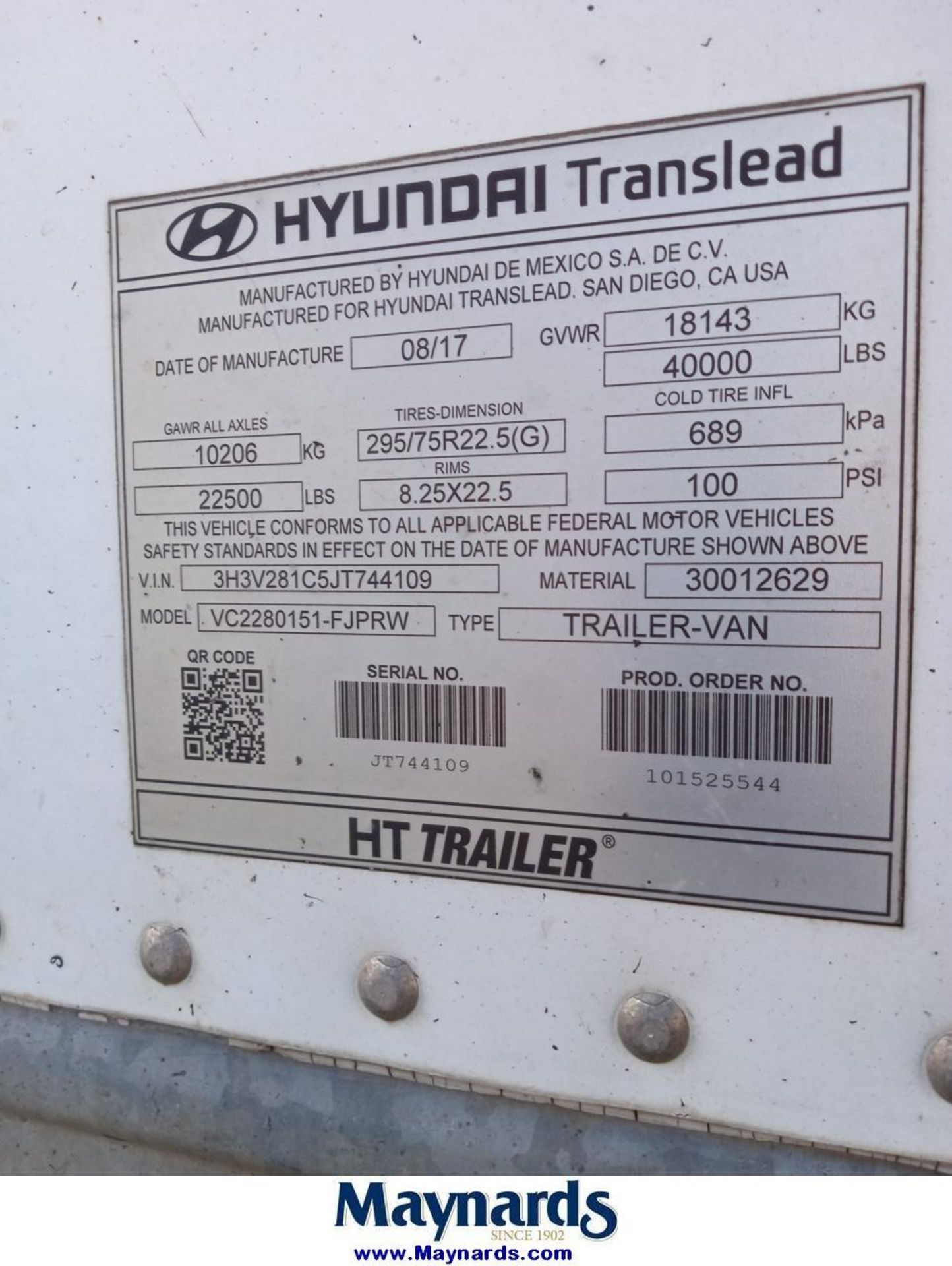 2018 Hyundai Translead 28' HT Composite S/A Dry Van Trailer - Image 5 of 5
