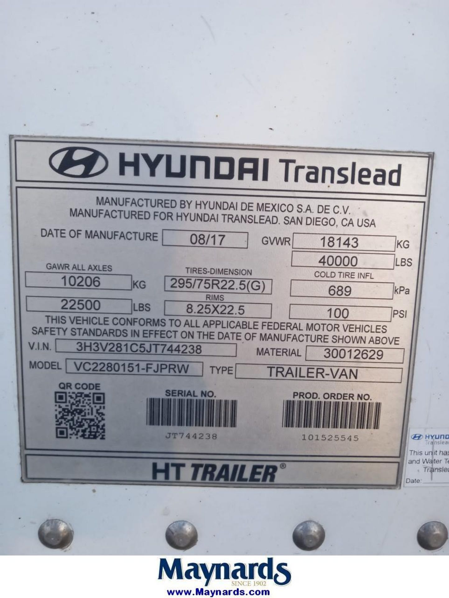 2018 Hyundai Translead 28' HT Composite S/A Dry Van Trailer - Image 4 of 4