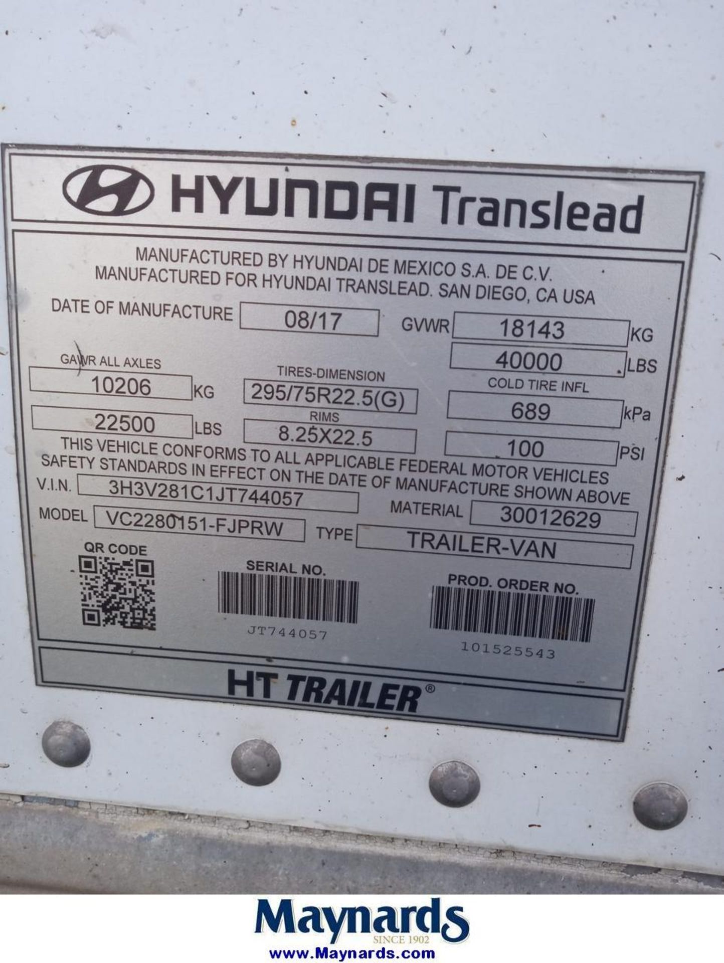 2018 Hyundai Translead 28' HT Composite S/A Dry Van Trailer - Image 2 of 2