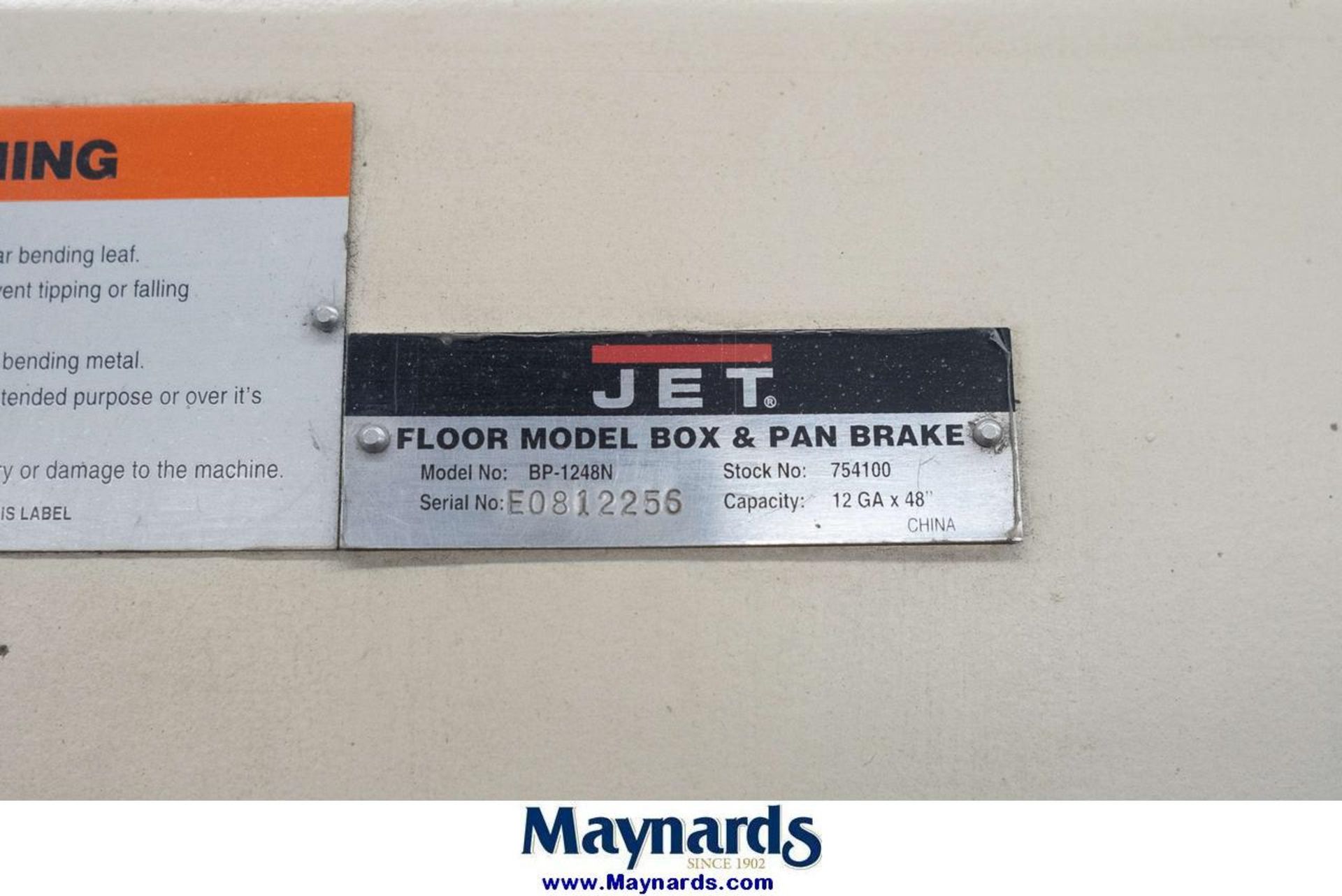 2008 JET BP-1248N 12-GA x 48" Floor Model Box & Pan Brake - Image 5 of 22