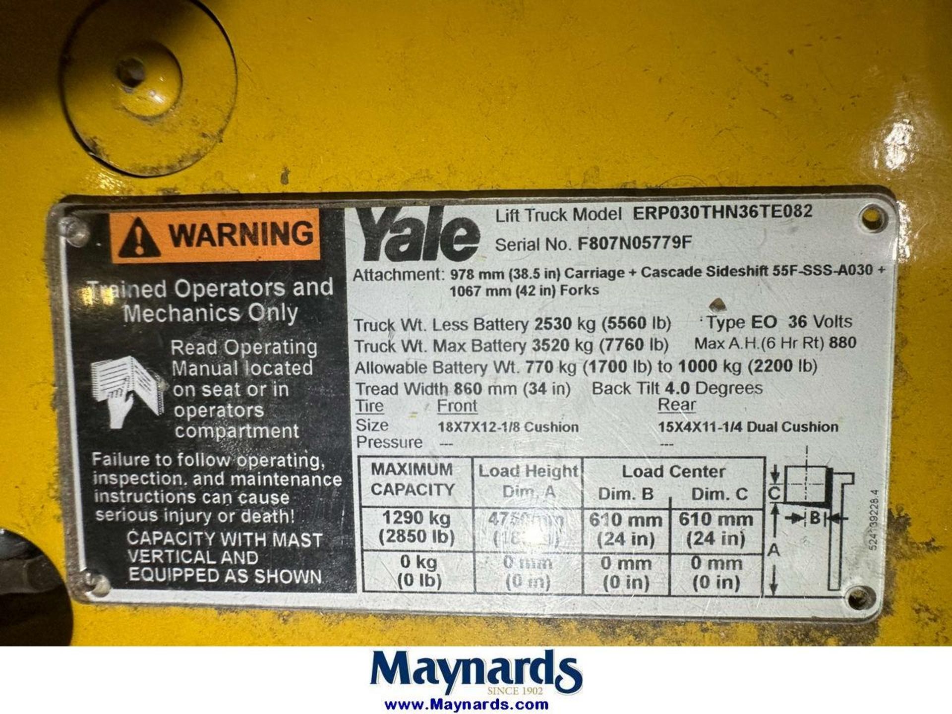 2008 Yale 2,850 Lb. Cap. 3-Wheel Electric Forklift (Late Delivery) - Image 16 of 19