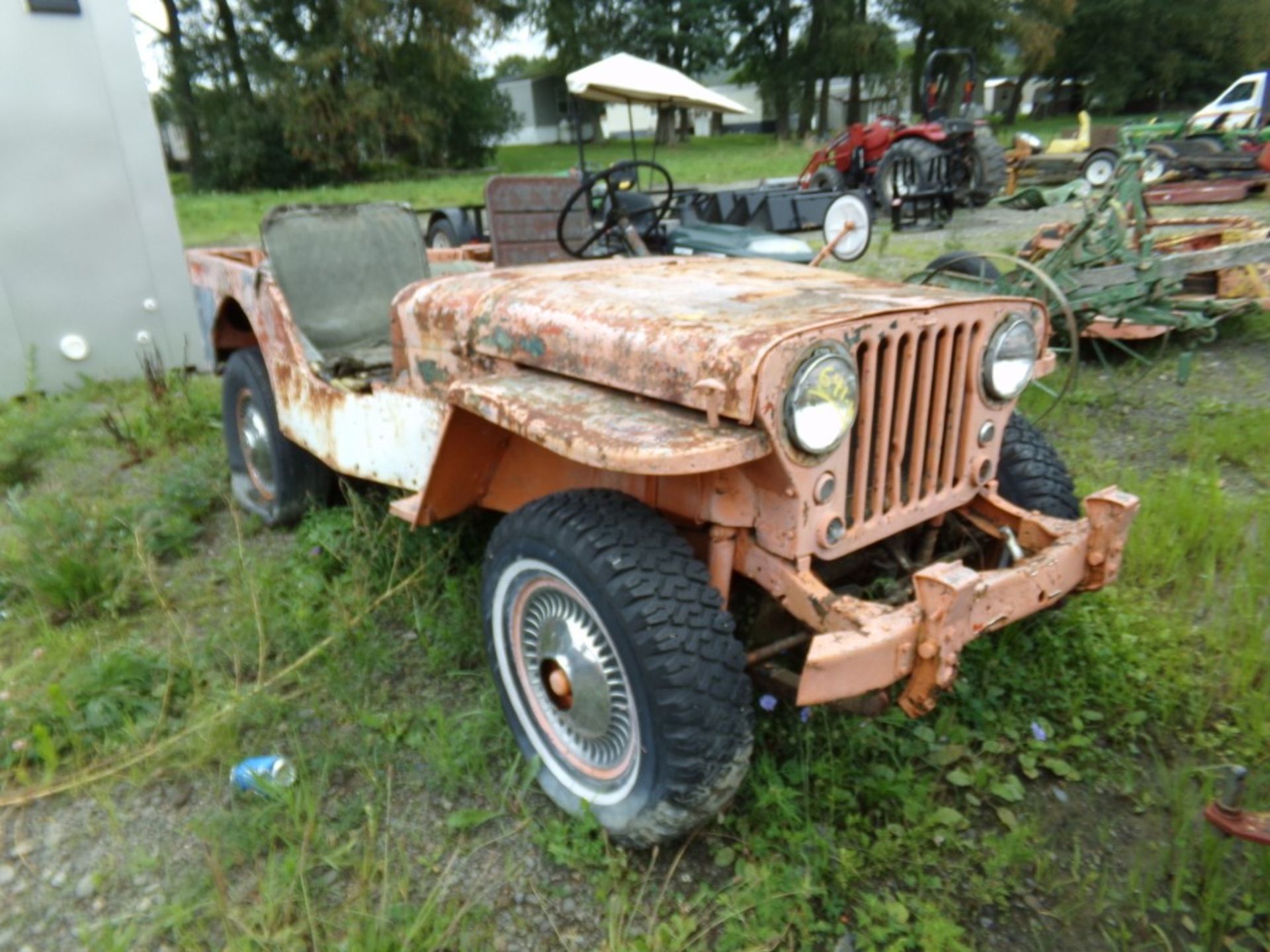 50's Willy's Jeep, Orange, NO Windshield - Needs Tinkering