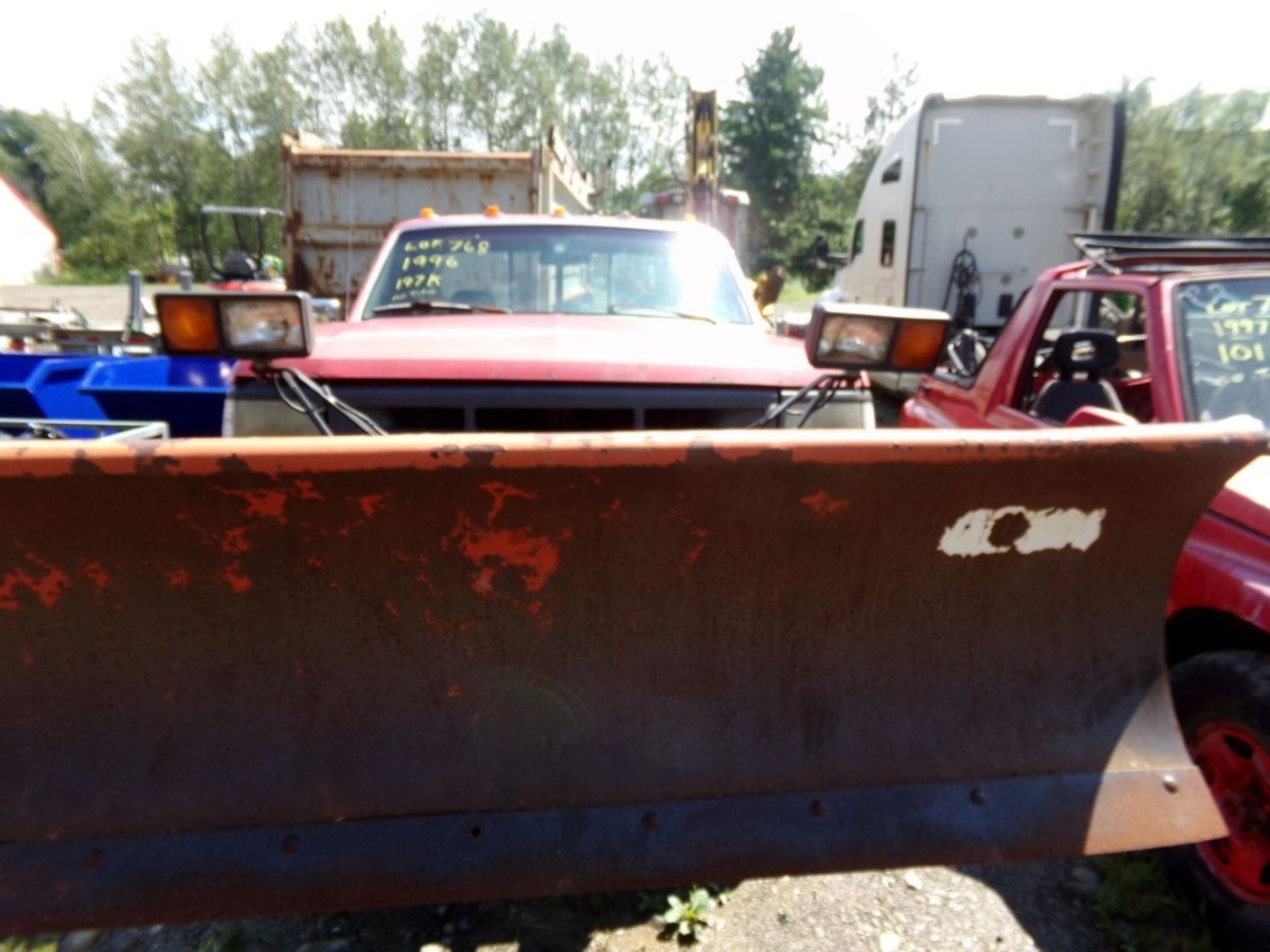 1996 Ford F250 XL Regular Cab, 8' Box, Red, 4x4, Snow Plow, 90'' Western with Pump, Hitch and