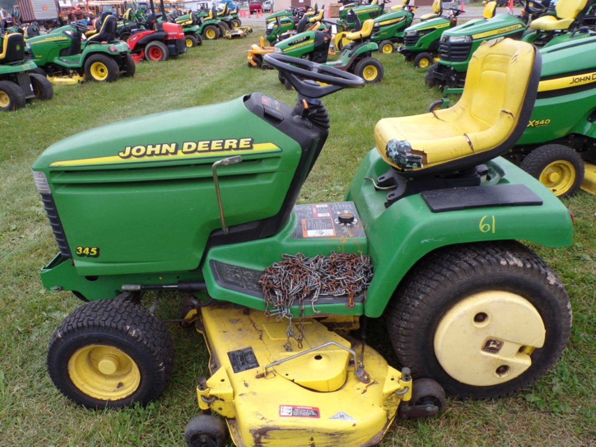 John Deere 345 Riding Mower w/54'' Deck, 20 HP Liquid Cooled Engine, Has Rear Wheel Weights And Tire
