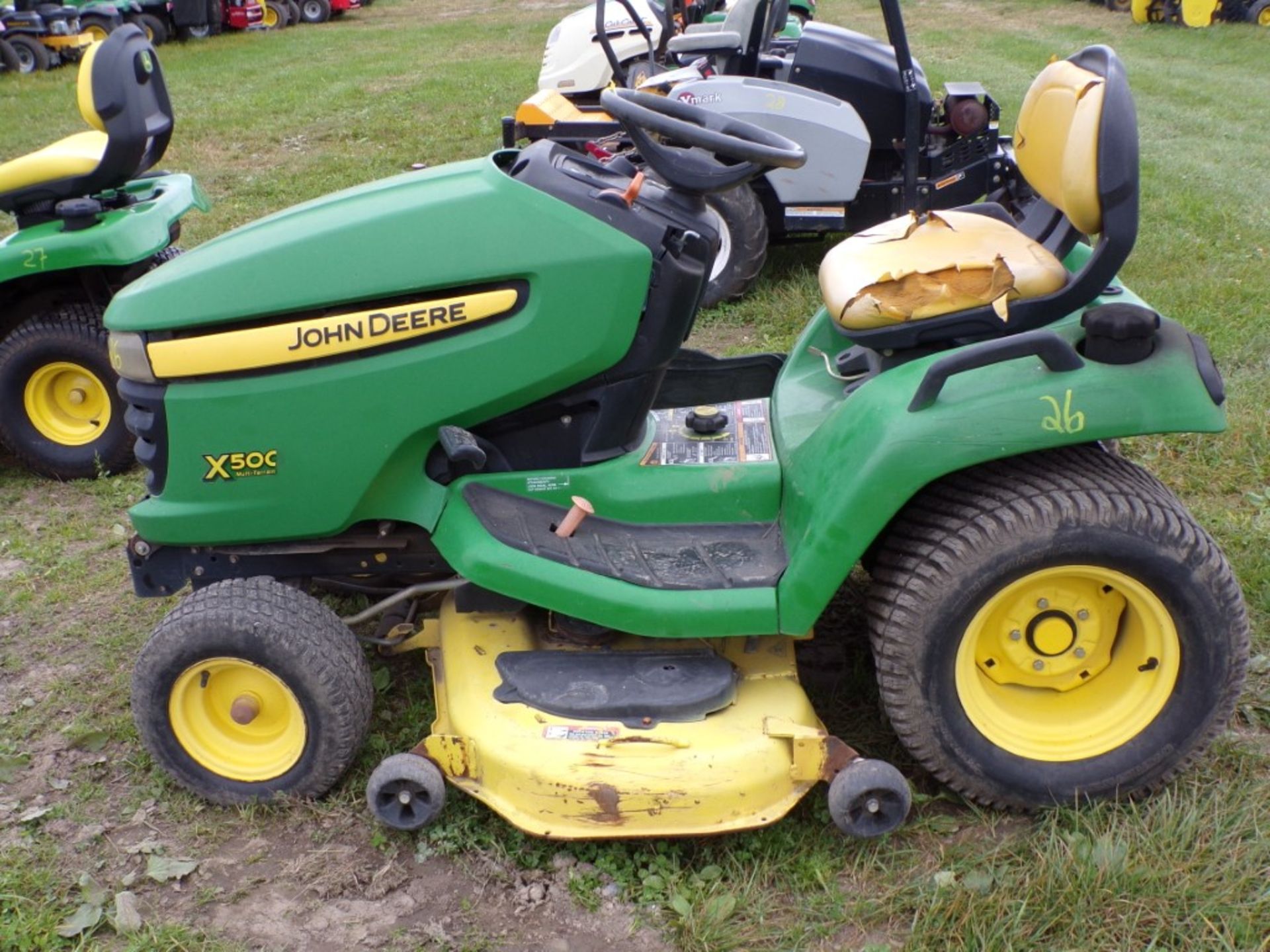 John Deere X500 Multi-Terrain Riding Mower w/48'' Deck, Kawasaki Engine, Missing Plastic Parking