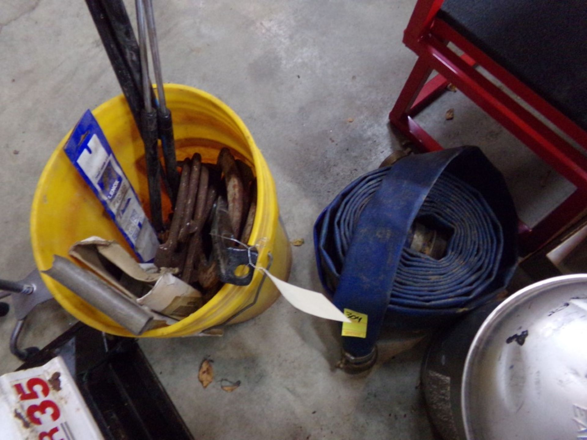 (2) 50' Discharge Hoses and Bucket with Horseshoes and Misc.