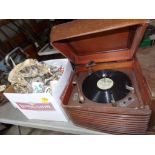 Philco, Electric Record Player, Box Of China Mugs & Assorted Dishes