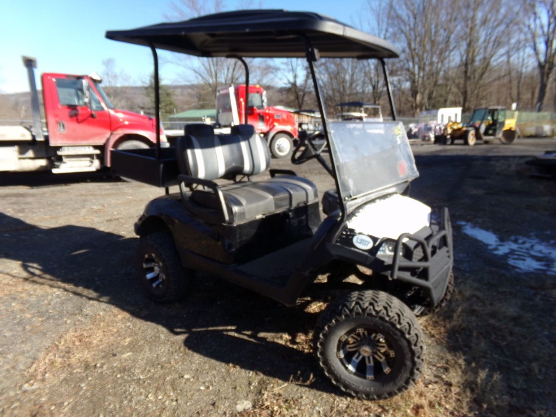 Black Lifted Yamaha Gas Golf Cart with Canopy, Windshield, Steel Utility Box, Cart # L137 - Image 2 of 3