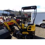 New Yellow AGT Industrial QH12 Mini Excavator, Gas Engine,Grader Blade and Stationary Thumb