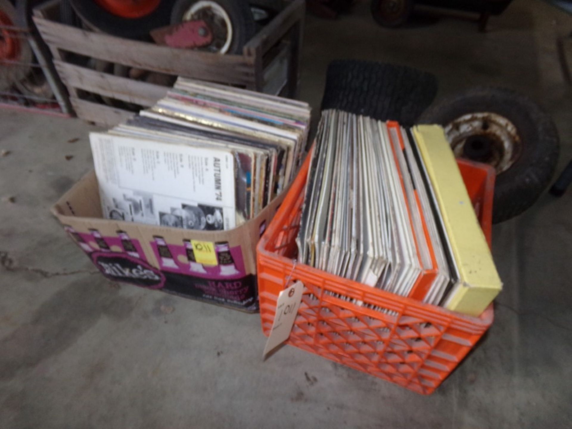 2 Boxes Of Records, Under Table
