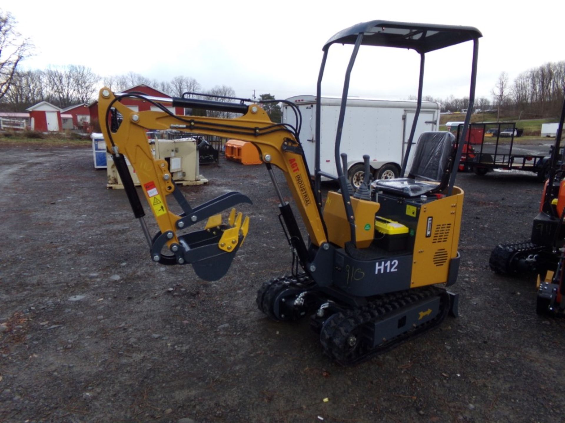 New AGT Industrial H12 Mini Excavator with Grader Blade, Stationary Thumb, Briggs Gas Engine, CAT