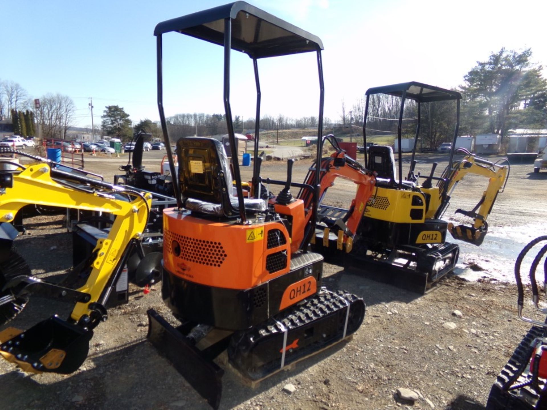 New Orange AGT Industrial QH12 Mini Excavator, Gas Engine,Grader Blade and Stationary Thumb