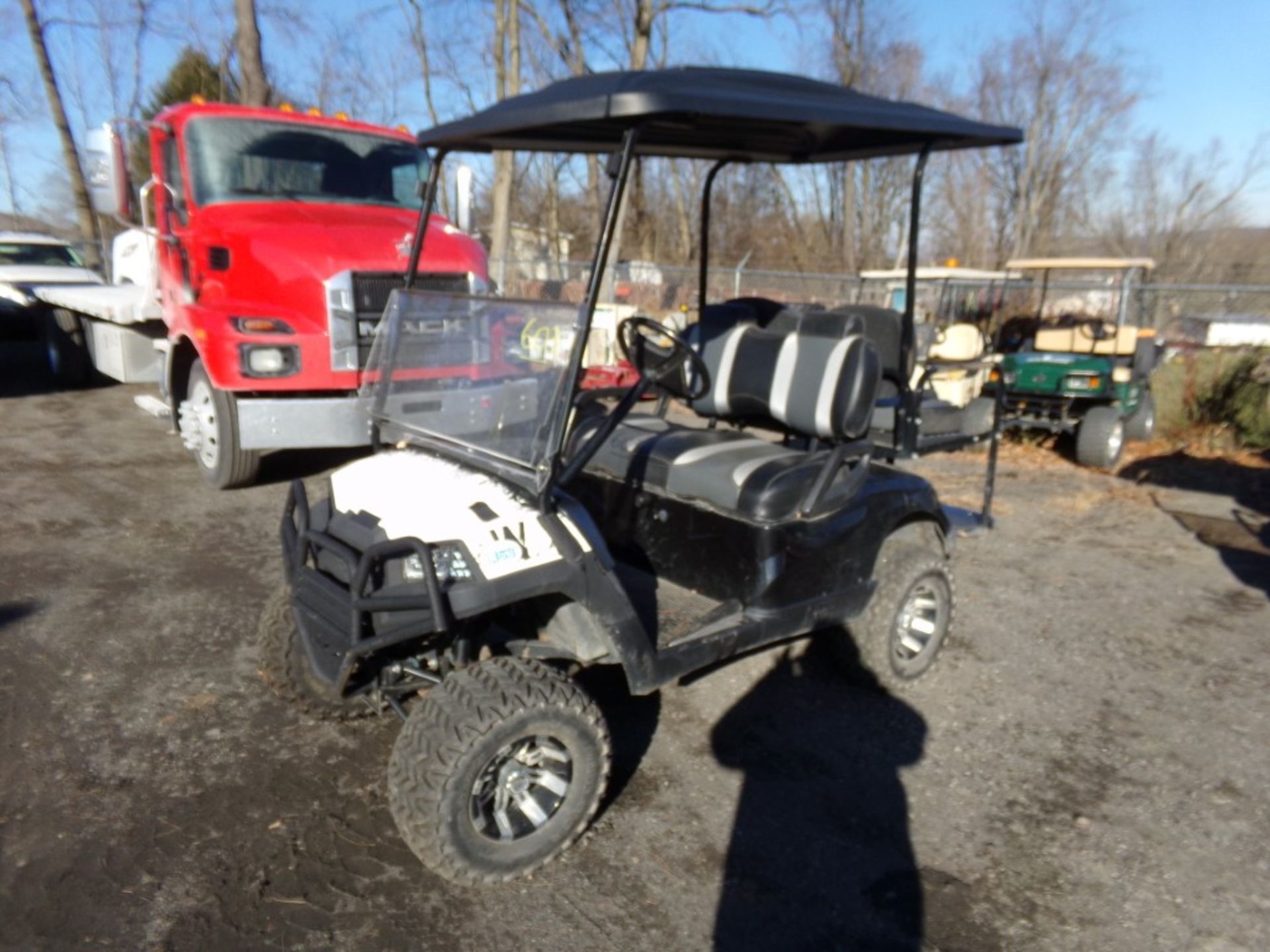 Black Lifted Yamaha Gas Golf Cart with Canopy, Windshield, Steel Utility Box, Cart # L137 - Image 3 of 3