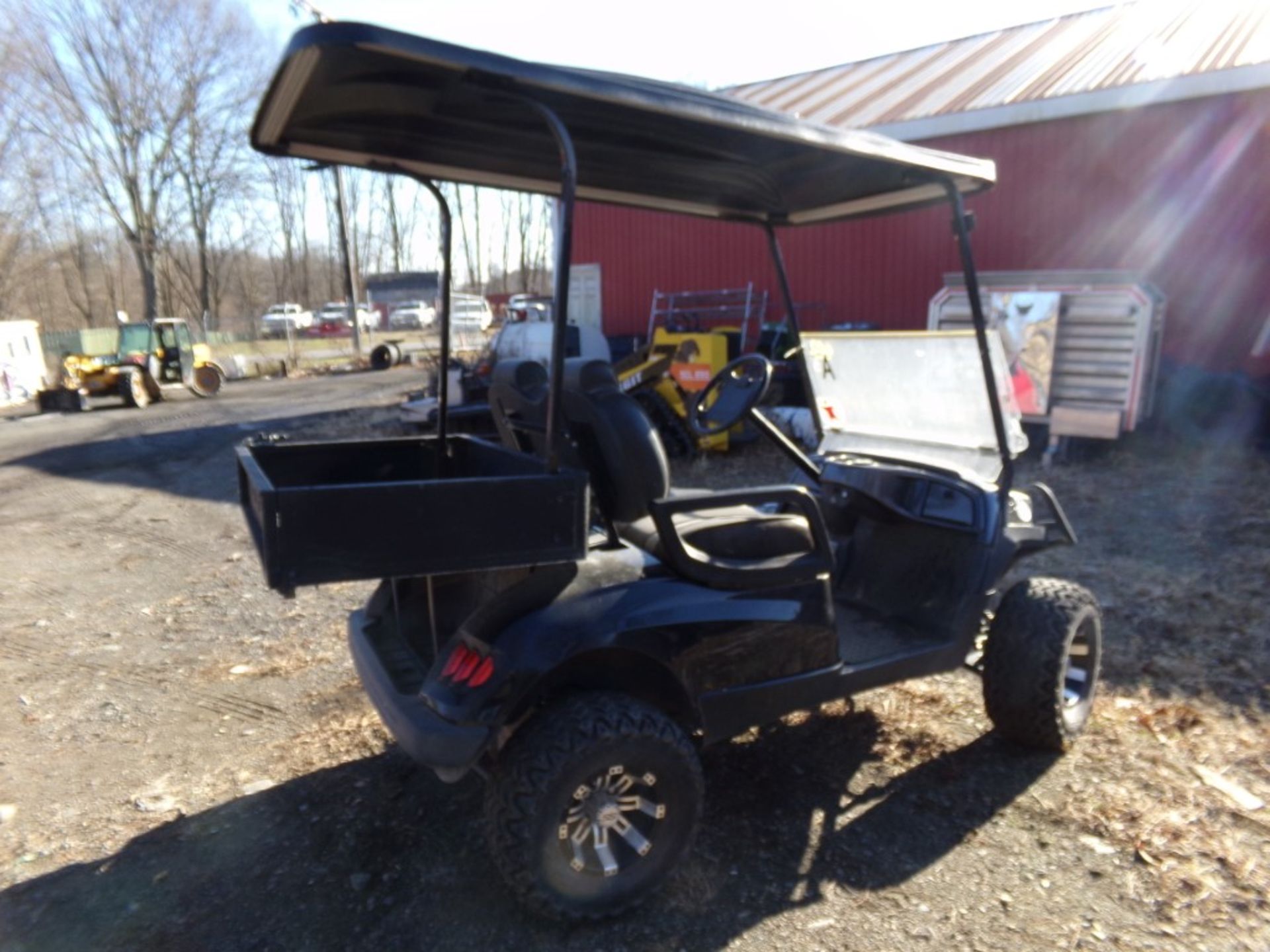 Black Lifted Yamaha Gas Golf Cart with Canopy, Windshield, Steel Utility Box, Cart # L137