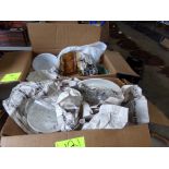 (2) Large Boxes of Old Dishes, Enameled Pot, Atlas Mason Jars, Platters, Clear Glass, Etc.