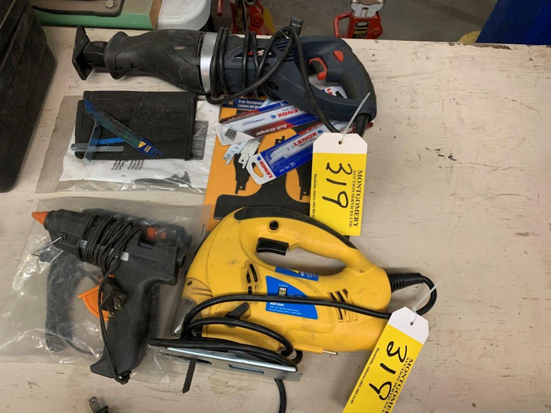 MURANA ELEC. RECIPROCATING SAW, POWER FIST ELEC. JIG SAW, GLUE GUNS, ETC.