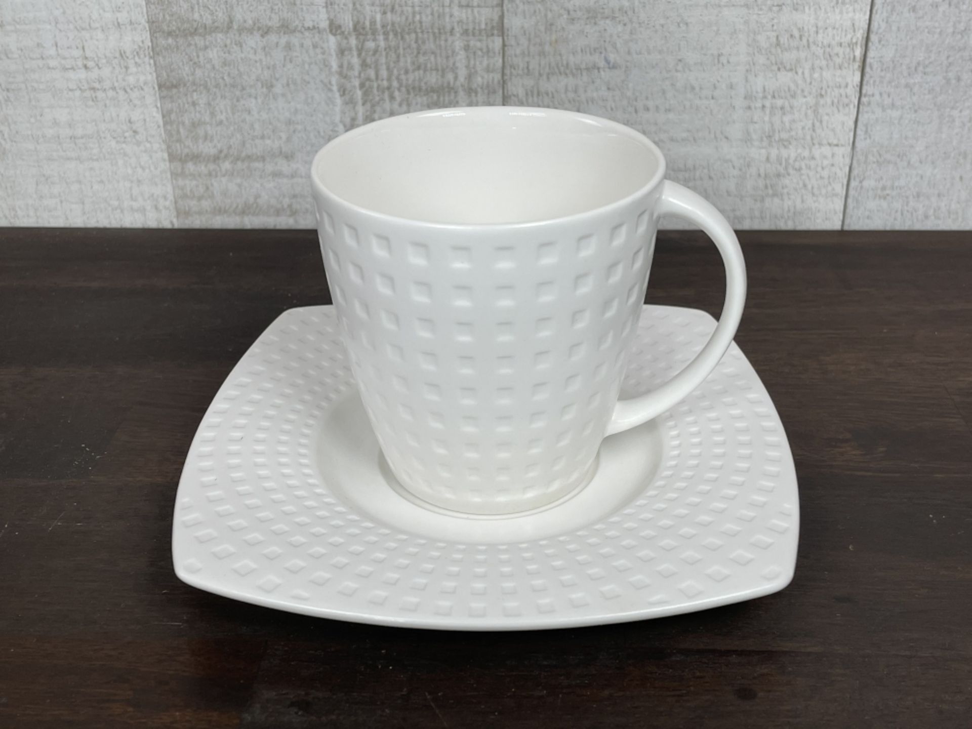 SATINIQUE 8OZ TEA CUPS WITH 6" SAUCERS - LOT OF 24 (48PCS)